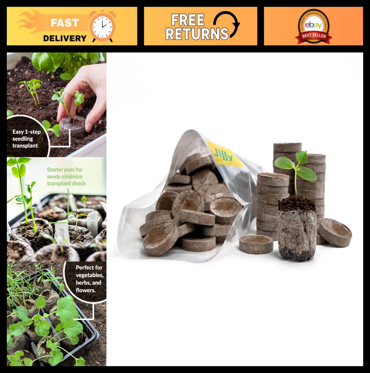 100 Count Peat Soil Pellets 36mm – Indoor Seed Starter Plugs for Gardening & Tra
