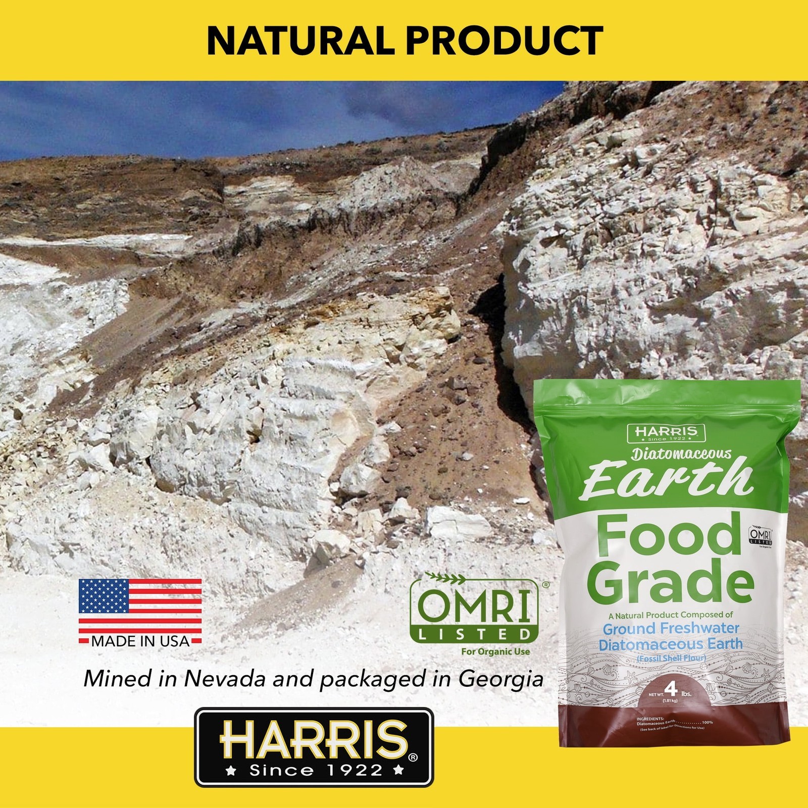 Food Grade Diatomaceous Earth Powder OMRI Listed Organic Use 4lb Bag