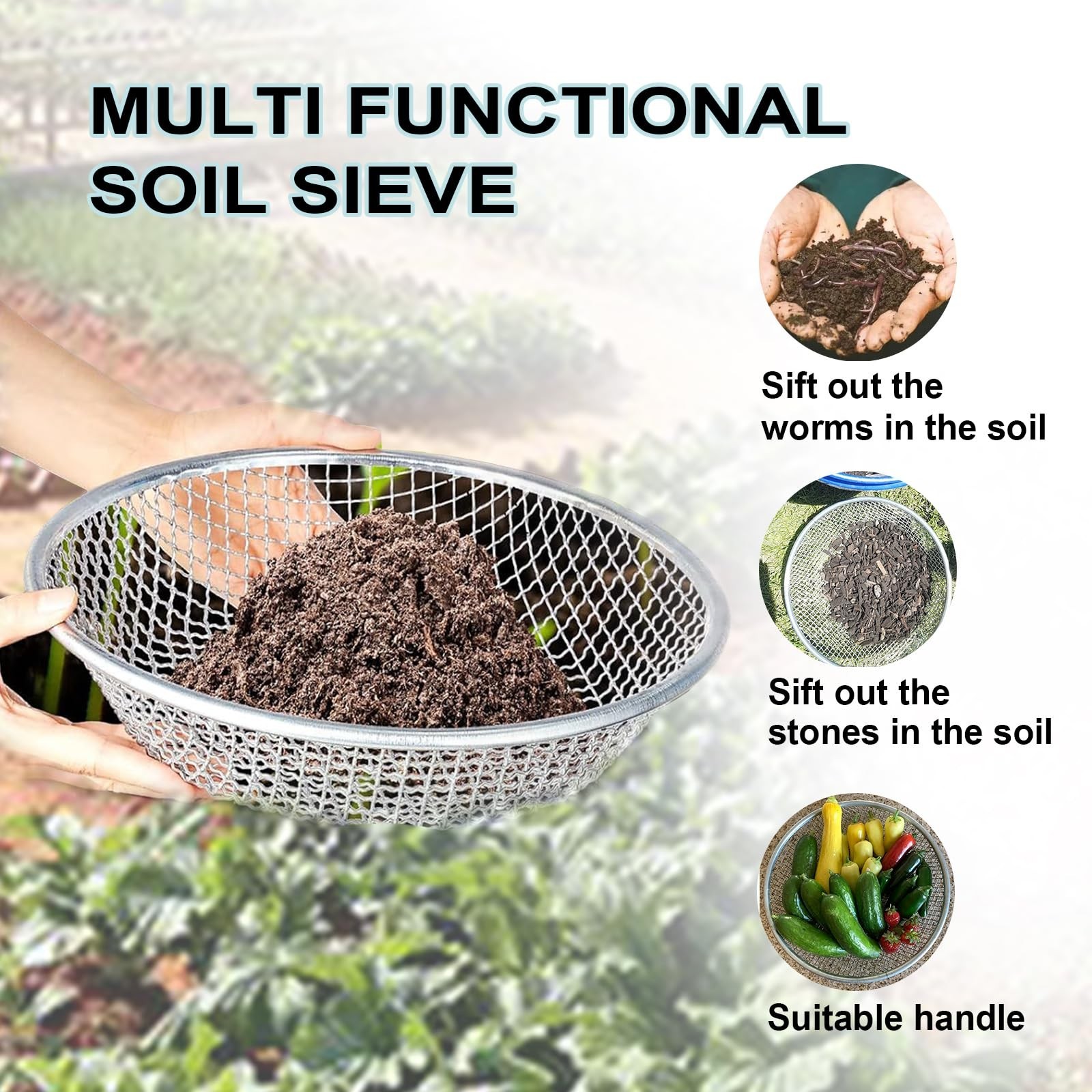 3PCS Soil Sifter for Gardening, Rock Sifter for 5 Gallon Bucket,Compost Sifte…