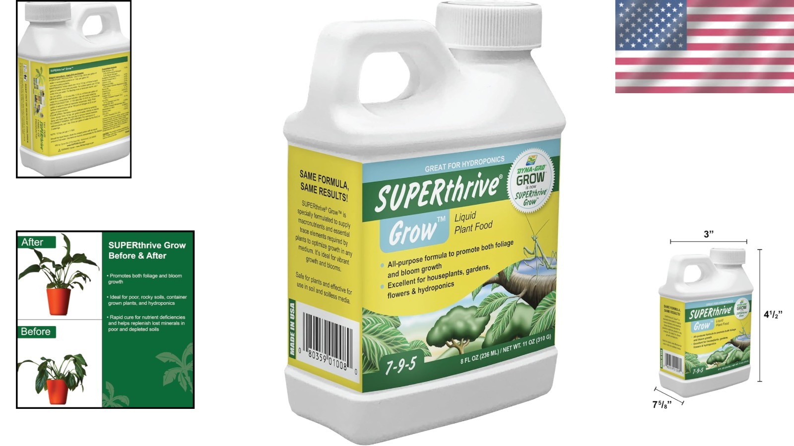 8 oz Gro-008 Grow 7-9-5 Super Concentrated Plant Nutrients for Lush Growth