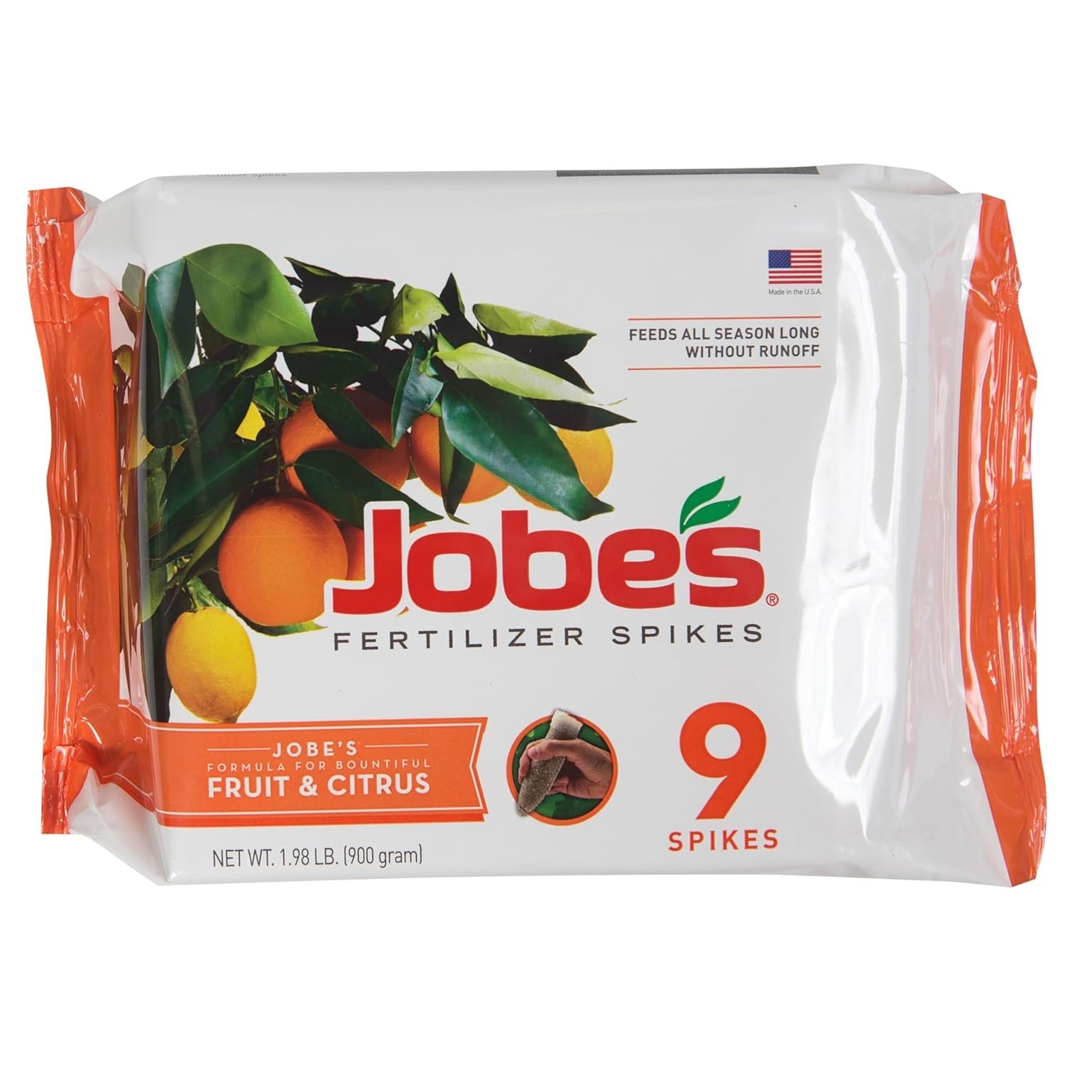 Jobe’s Slow Release Fertilizer Spikes for Fruit & Citrus – 9 Count, 8-11-11 NPK