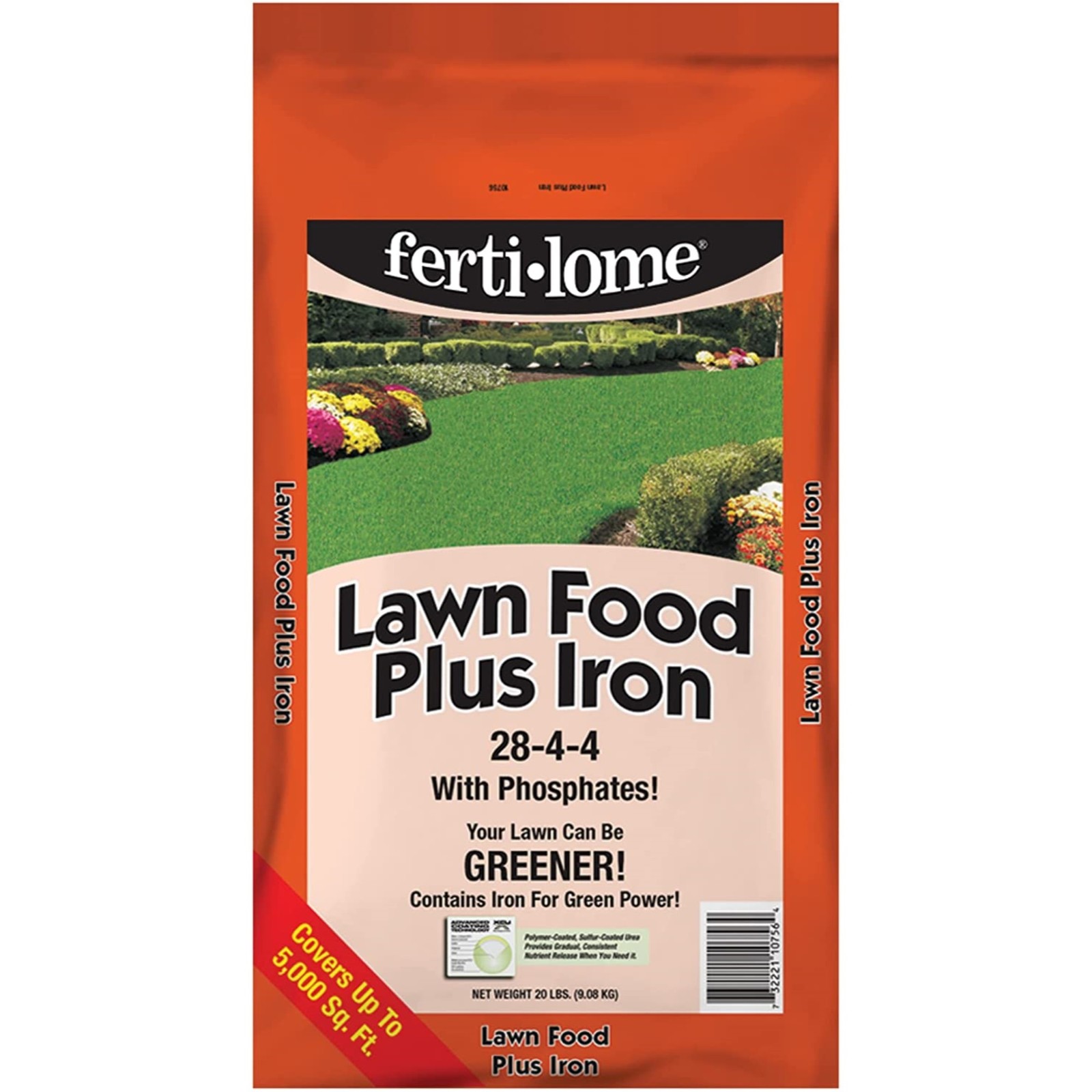 Fertilome Lawn Food Plus Iron 28-4-4 Lawn Fertilizer, 20lbs (Cover 5,000sq ft)
