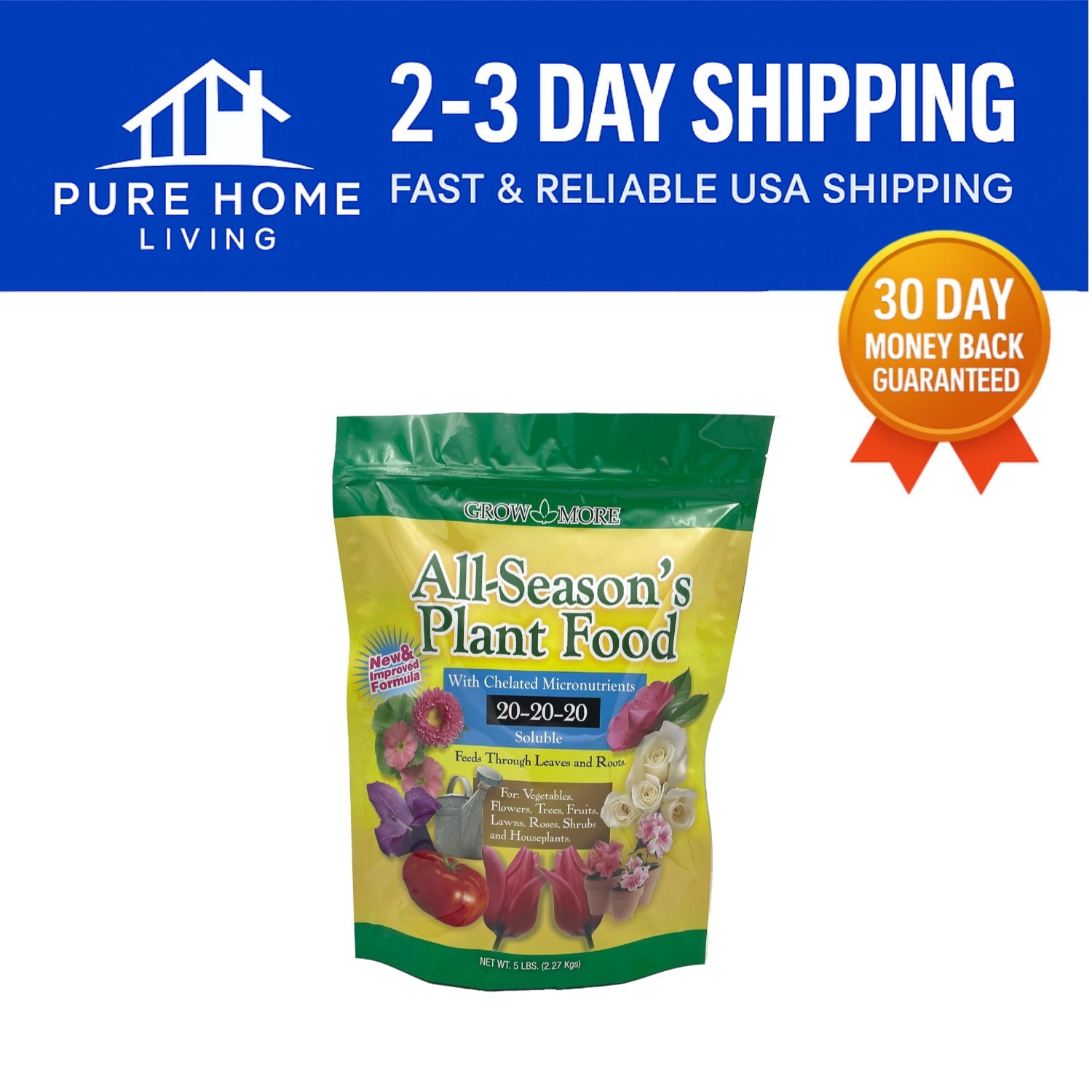 Versatile 20-20-20 Water Soluble Fertilizer – 5lbs for Lush Plants -Round