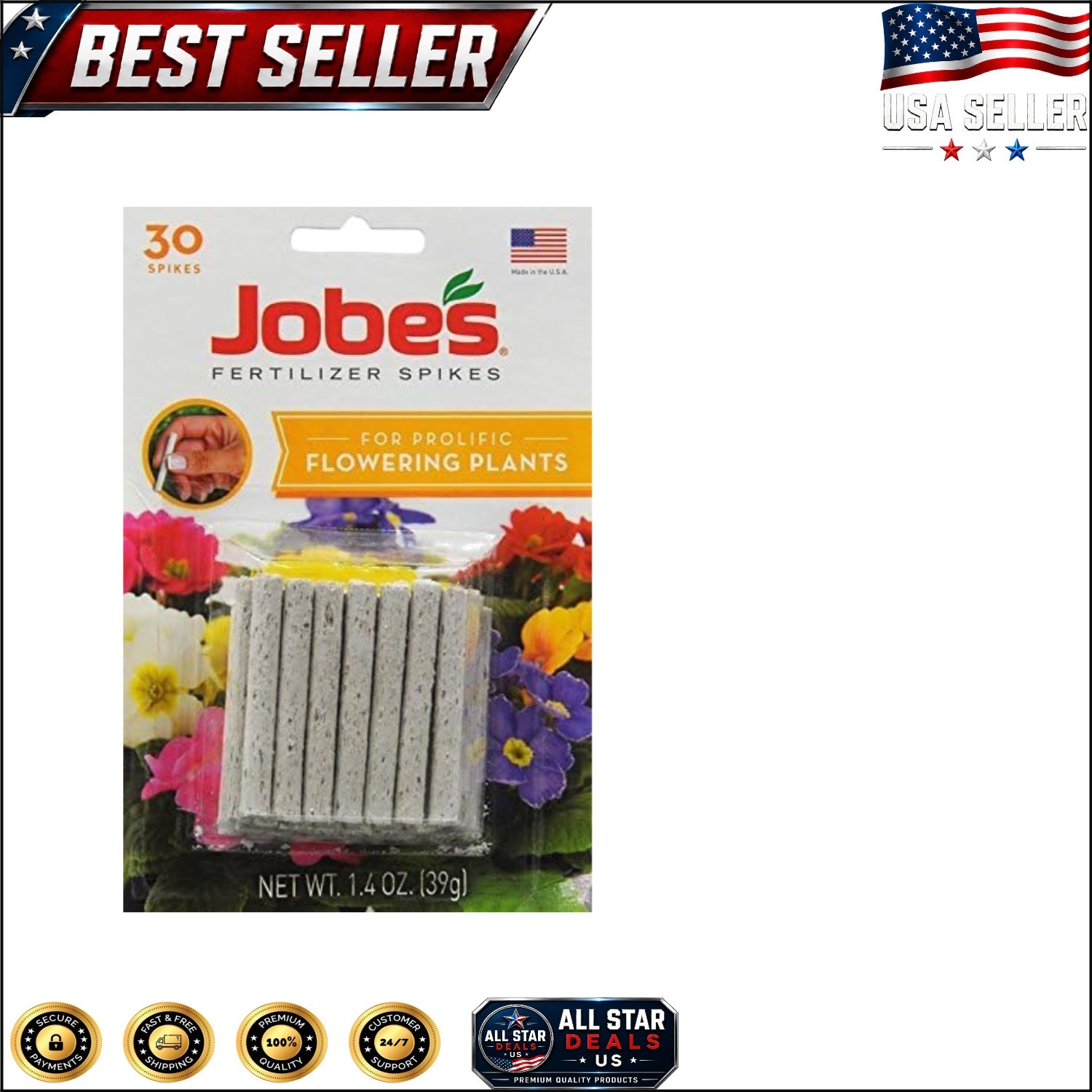 30 Count Jobe’s Fertilizer Spikes for Flowering Houseplants – No Mixing Required