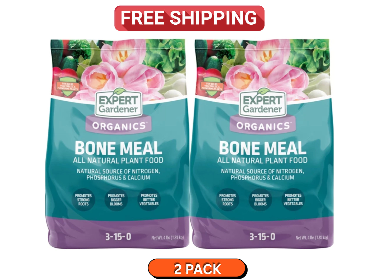 Expert Gardener Bone Meal Fertilizer 3-15-0 4 lb Pack of 2 Plant Food