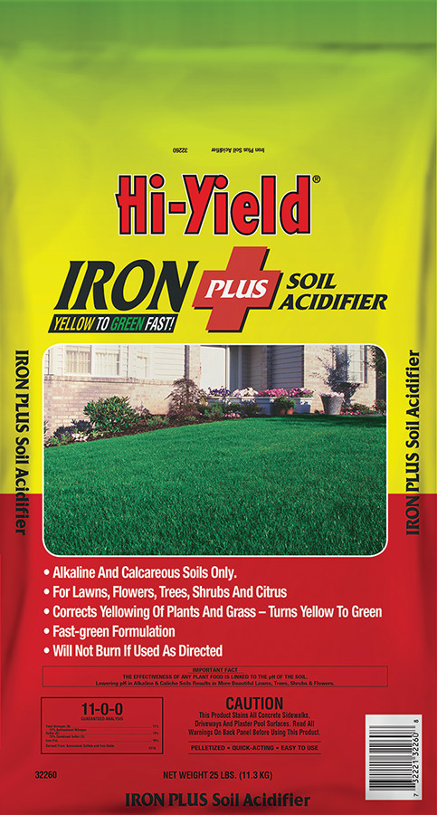 Hi-Yield Iron Plus Soil Acidifier 25 lb nitrogen sulfur iron chlorosis pin oak