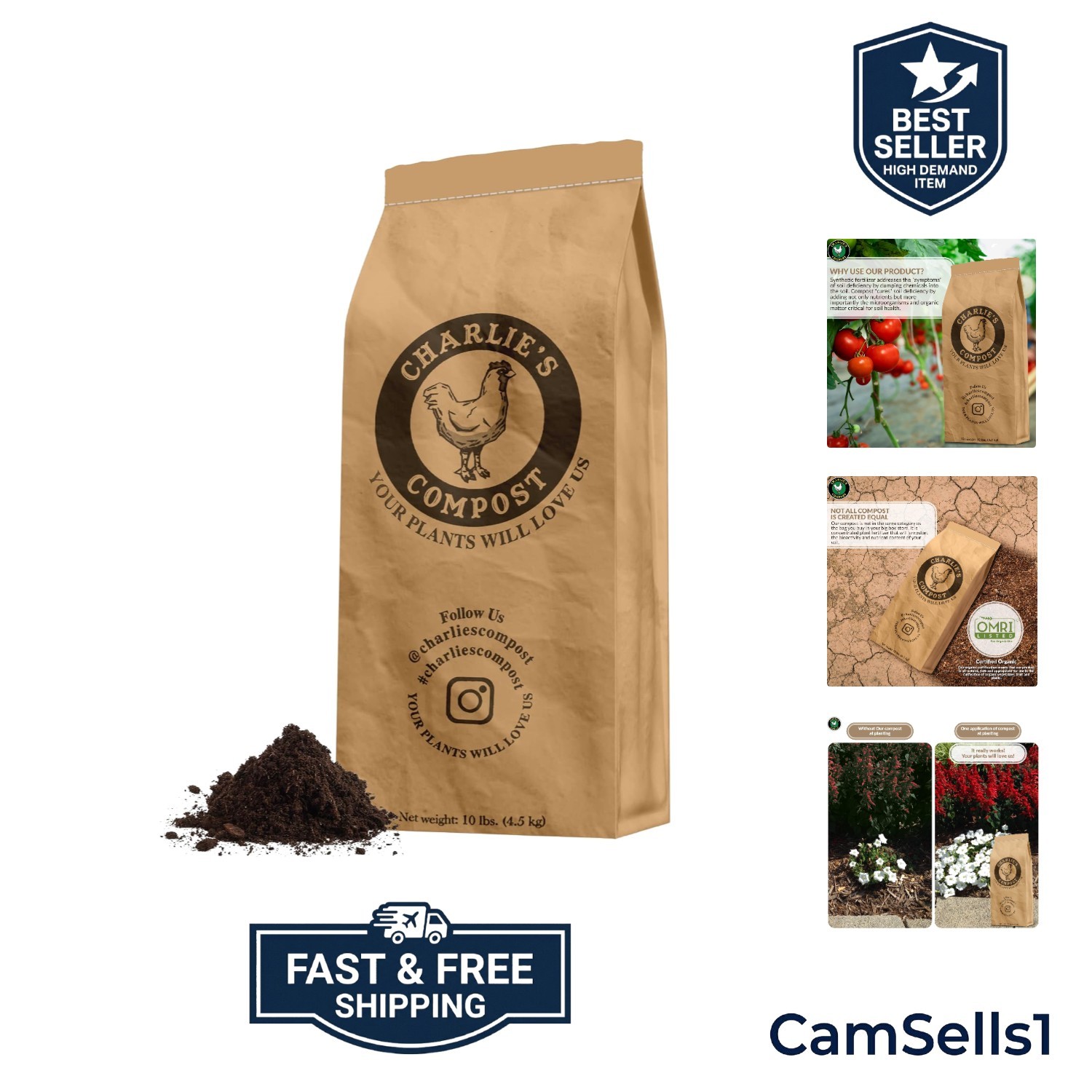 Charlie’s Compost 10 lb OMRI Organic Compost, Plant Fertilizer & Soil Amendme…
