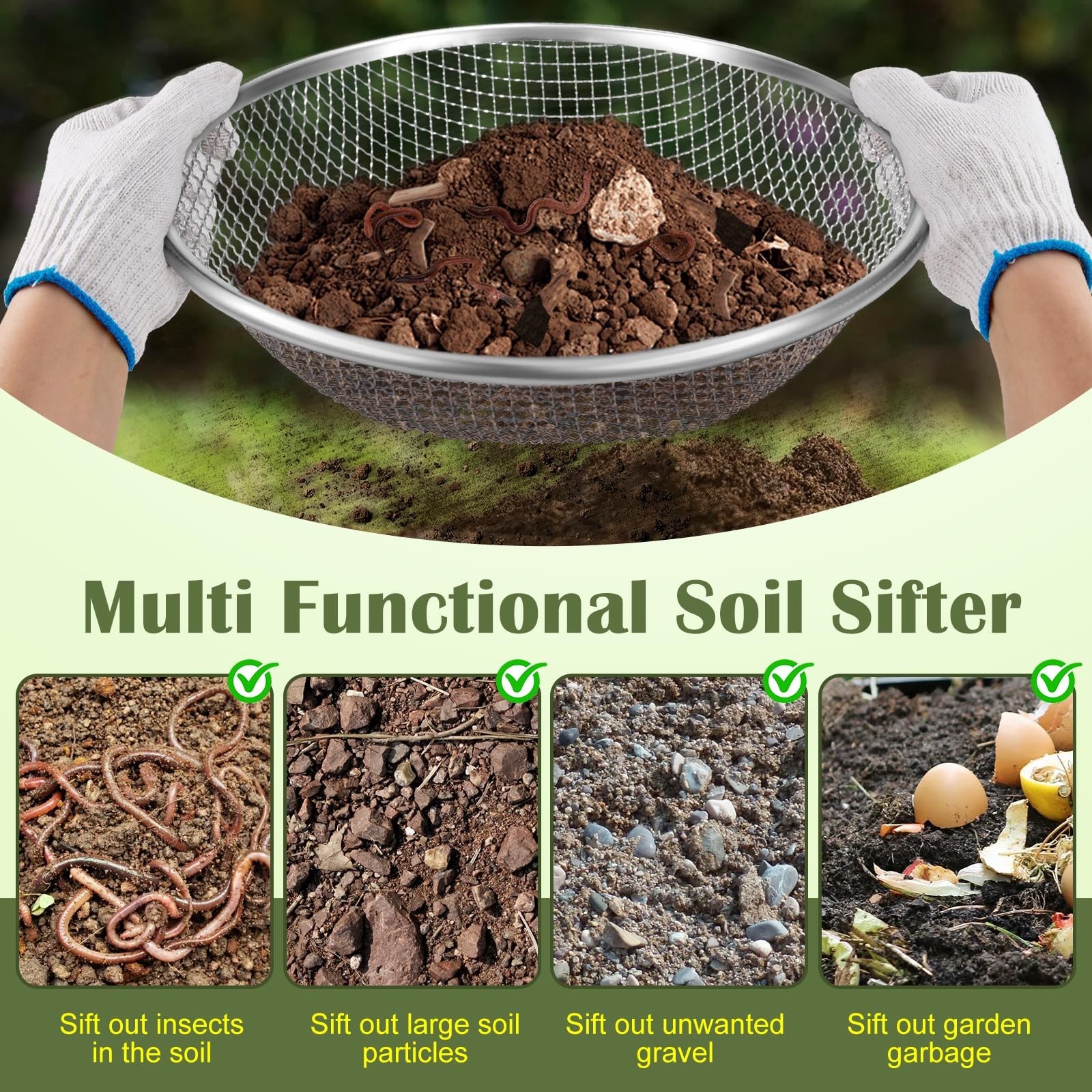 2PCS 1/4 Inch Mesh Soil Sifter for Gardening,Compost Sifter for 5 Gallon Buck…