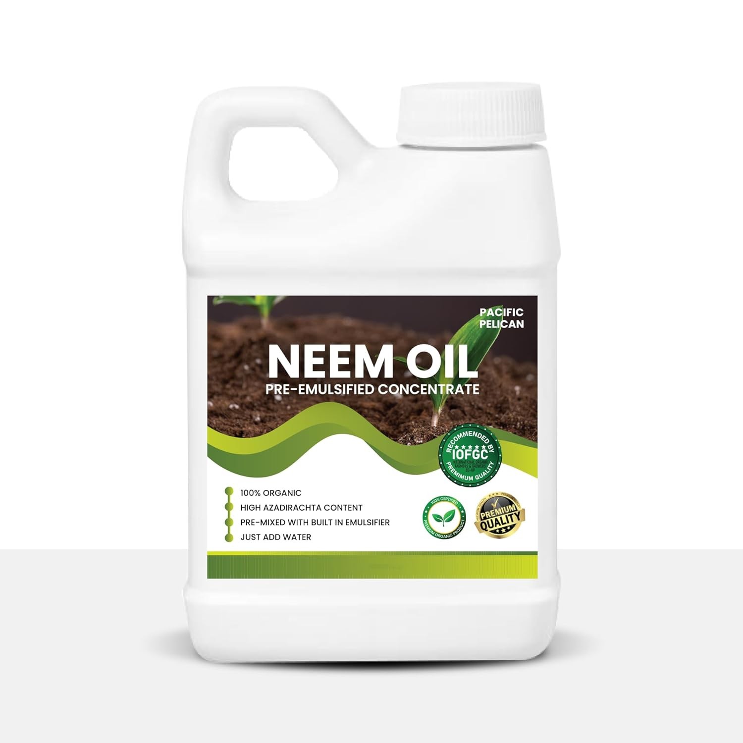 Pacific Pelican Pre-Emulsified Neem Oil Concentrate, Unscented – Ready-to-Use