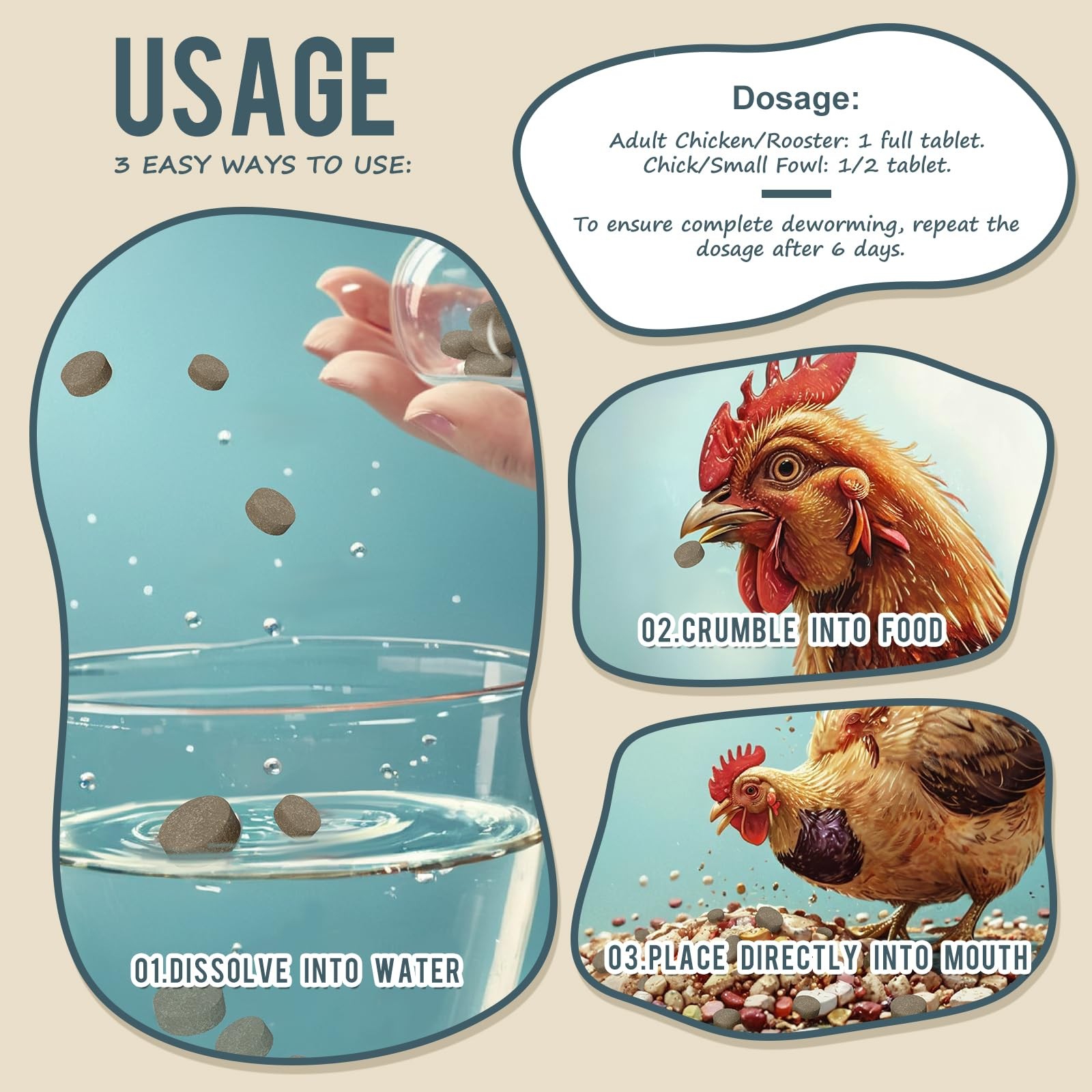 Natural Chicken De-Wormer Tablets – Safe Poultry Health Formula, 120 Count