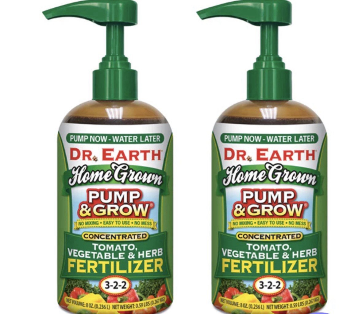 Dr. Earth Home Pump & Grow Tomato Vegetable & Herb 3-2-2 Fertilizer 8oz Lot of 2