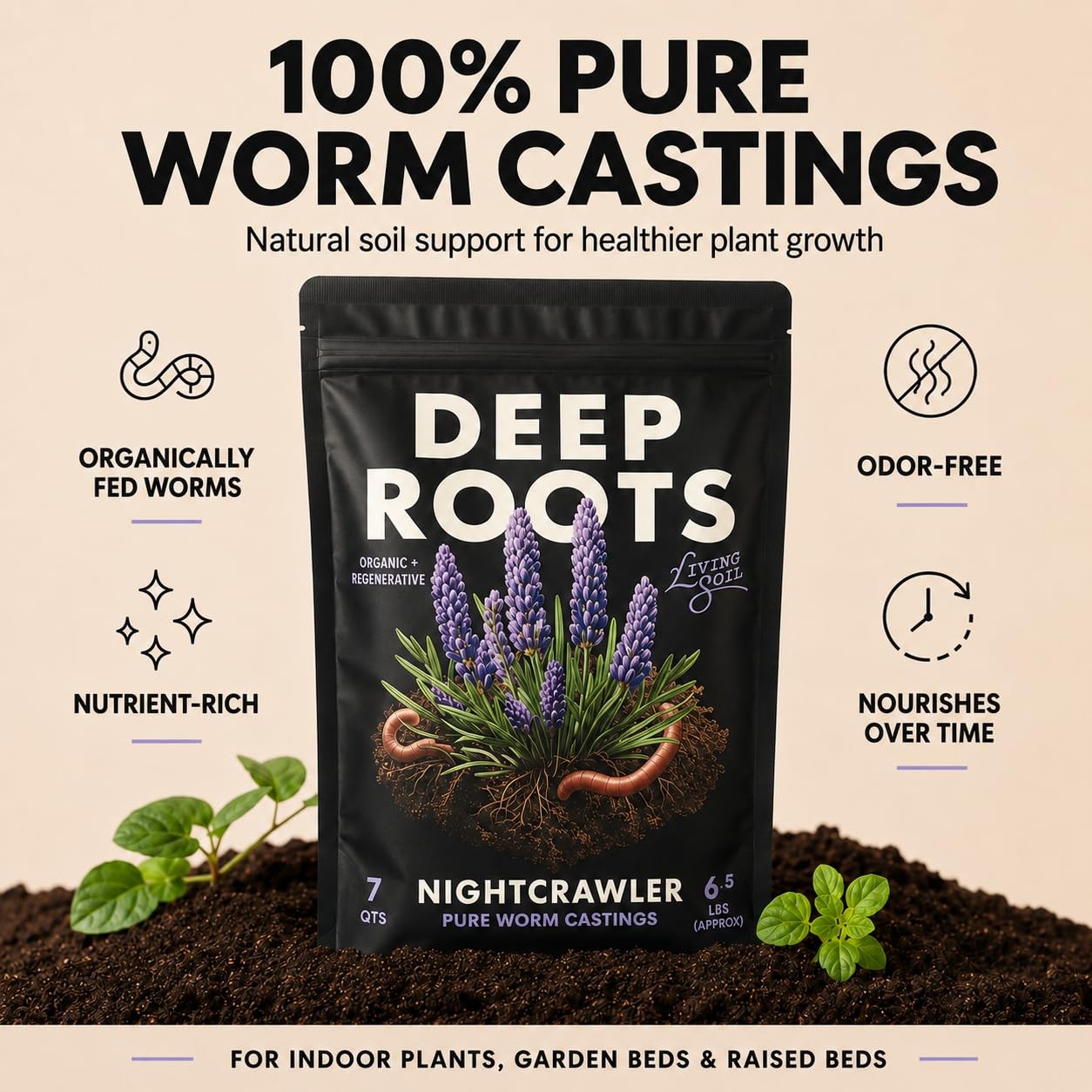 Nightcrawler Pure Worm Castings 2qt for Indoor & Outdoor Plants – Natural Soil A
