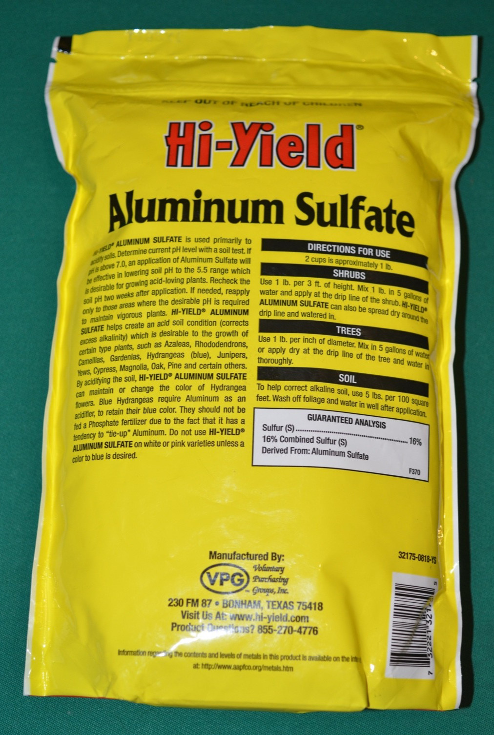 Hi-Yield Aluminum Sulfate 4 lb Hydrangea Sulphur Sulphate Evergreen Fertilizer