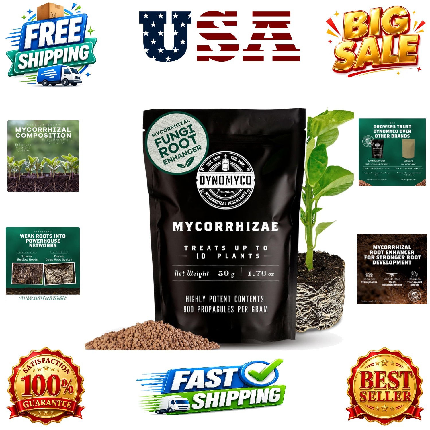 Granular Mycorrhizal Fungi Inoculant, 50g / 1.76oz – Boosts Root Growth, Yiel…