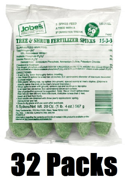 (32) Jobe’s 02010 5 Packs 15-3-3 Tree & Shrub Food Fertilizer Spikes (160 total)