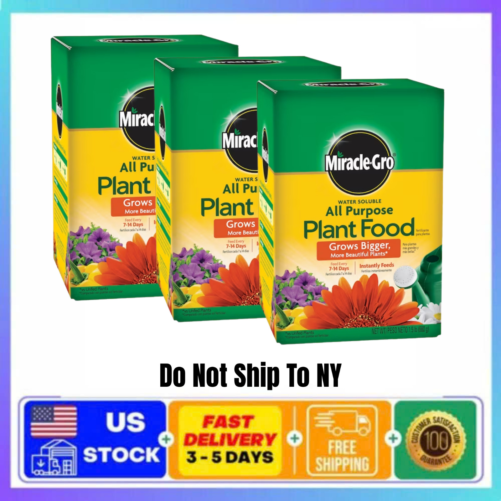 (3 Pack) Miracle-Gro All Purpose Water Soluble Plant Food 1.5lb Plant Fertilizer