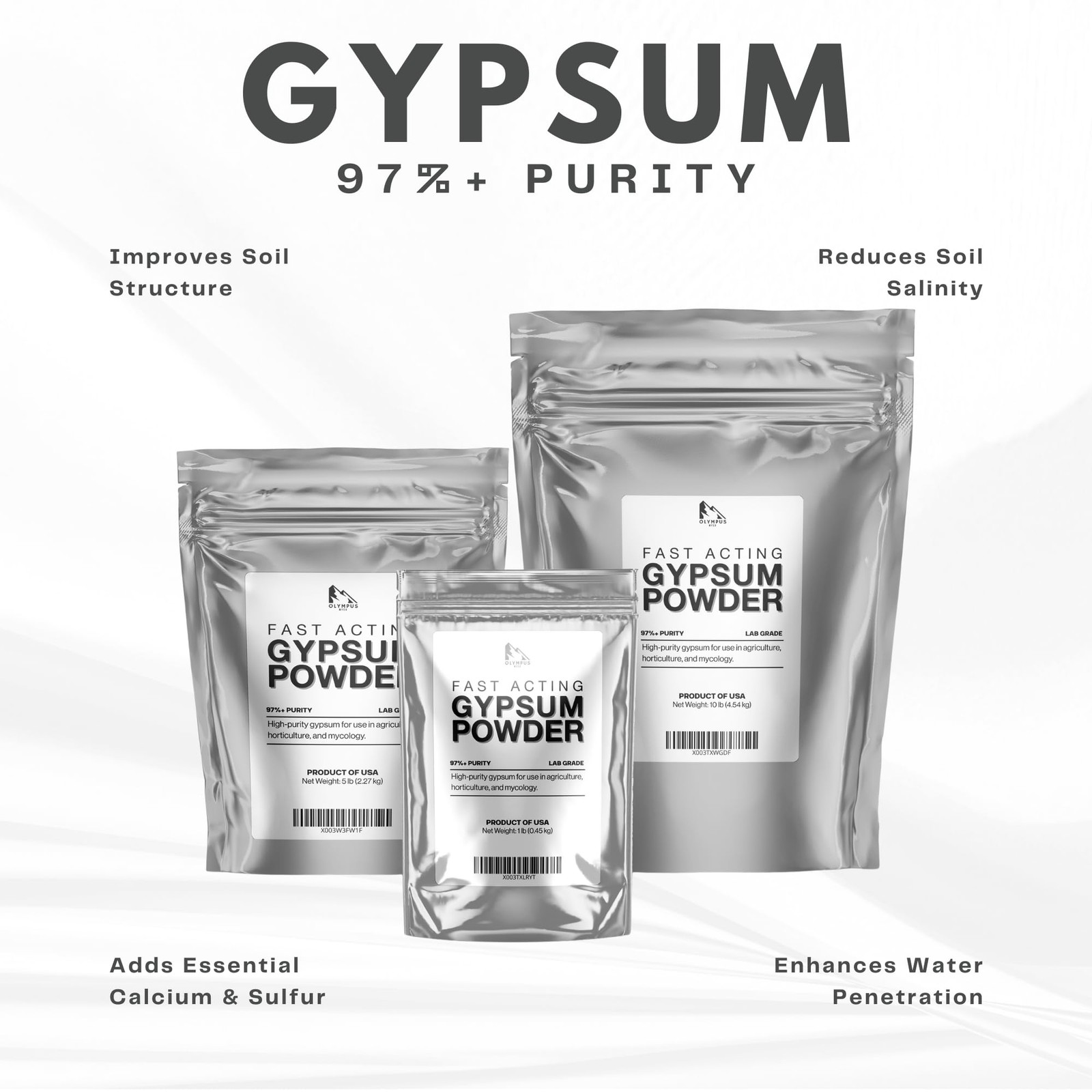 97% Pure Gypsum Powder 5 lbs Calcium Sulfate for Soil, Gardens, Lawns