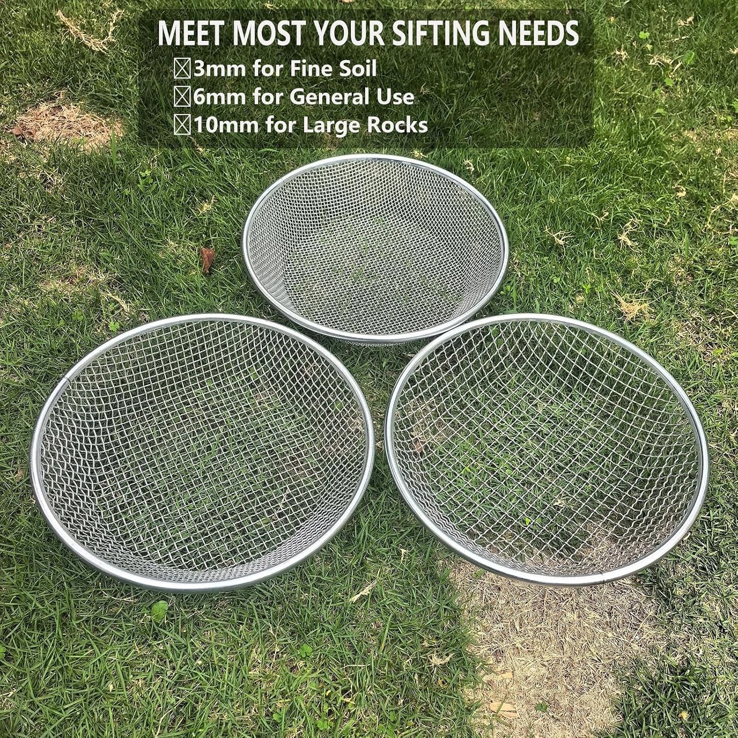 3 Pack Soil Sifter for Gardening, Heavy Duty Galvanized Steel Compost Sieve, …
