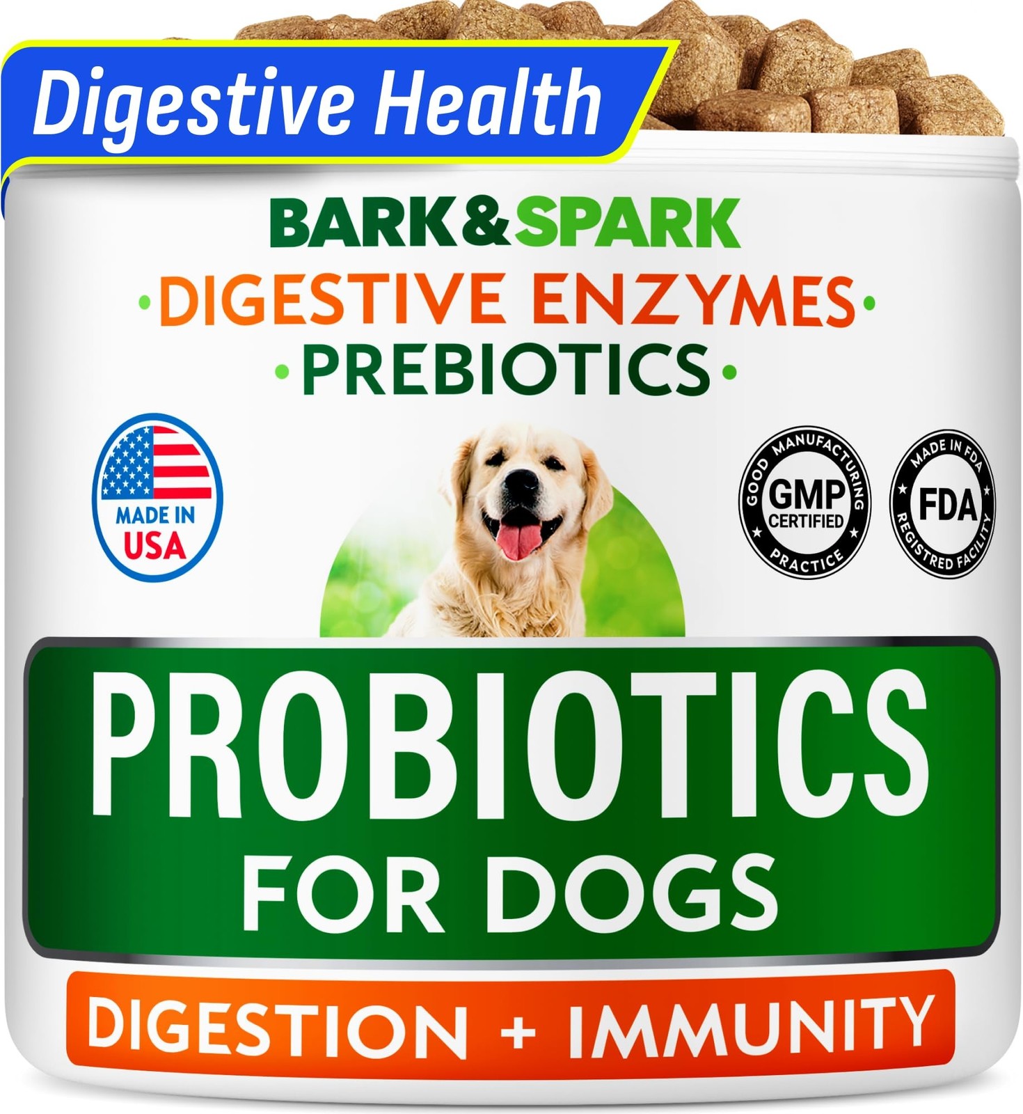 BARK&SPARK Dog Probiotics for Digestive Health & Enzymes – Diarrhea, Gas, Ups…