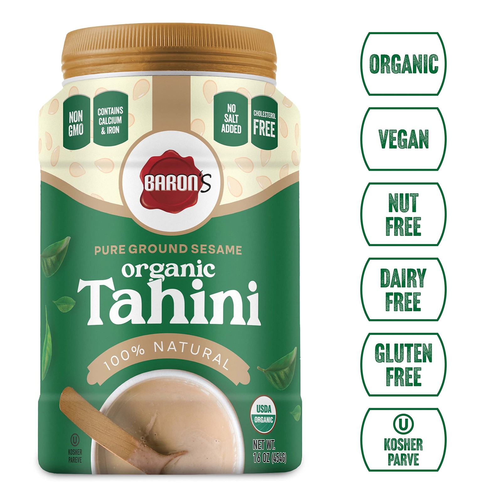 Baron’s USDA Organic Tahini Pure Sesame Paste | 12 x 16 oz Jars | Rich Creamy