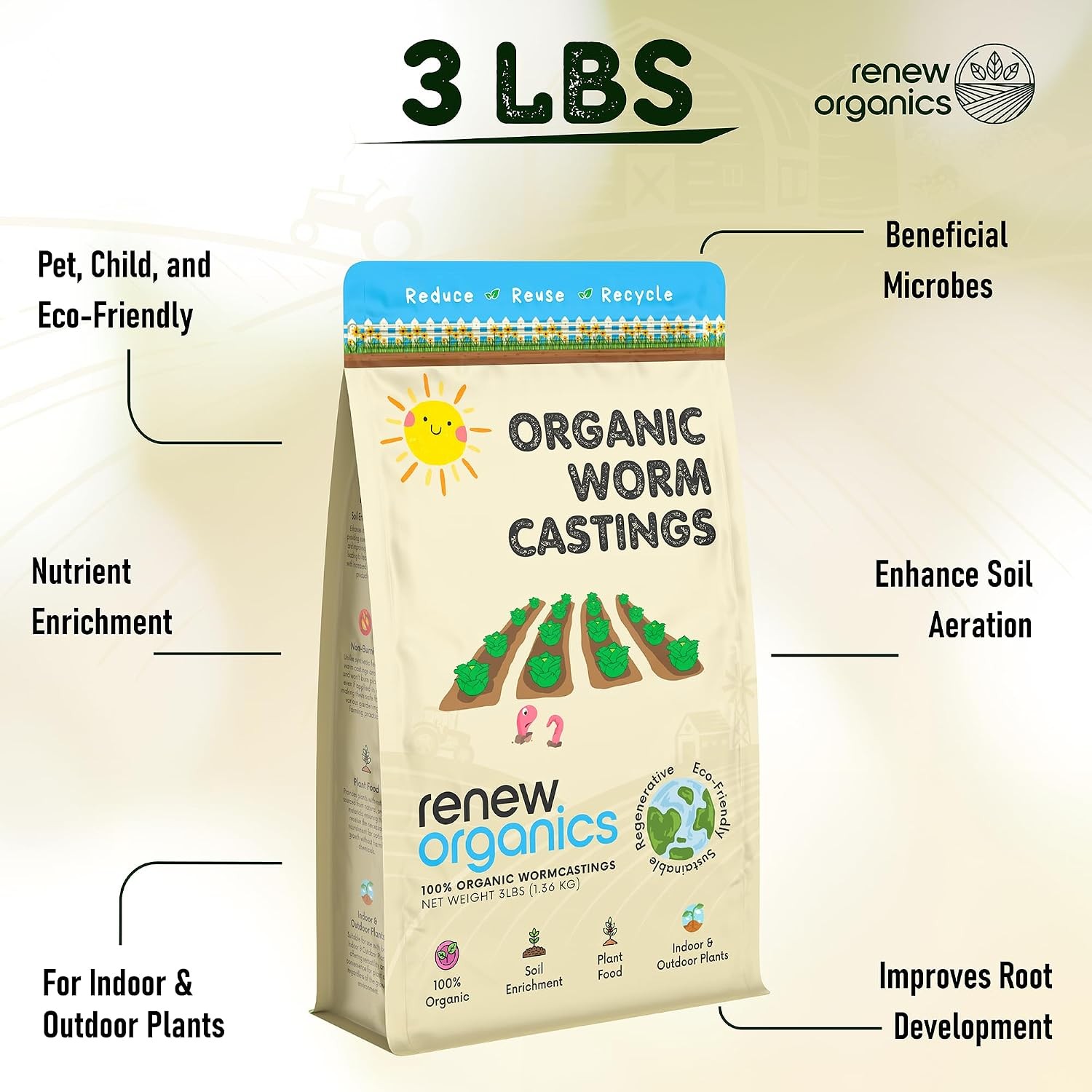 100% Organic Worm Castings (3lbs) – Earthworm Fertilizer & Soil Amendment for In