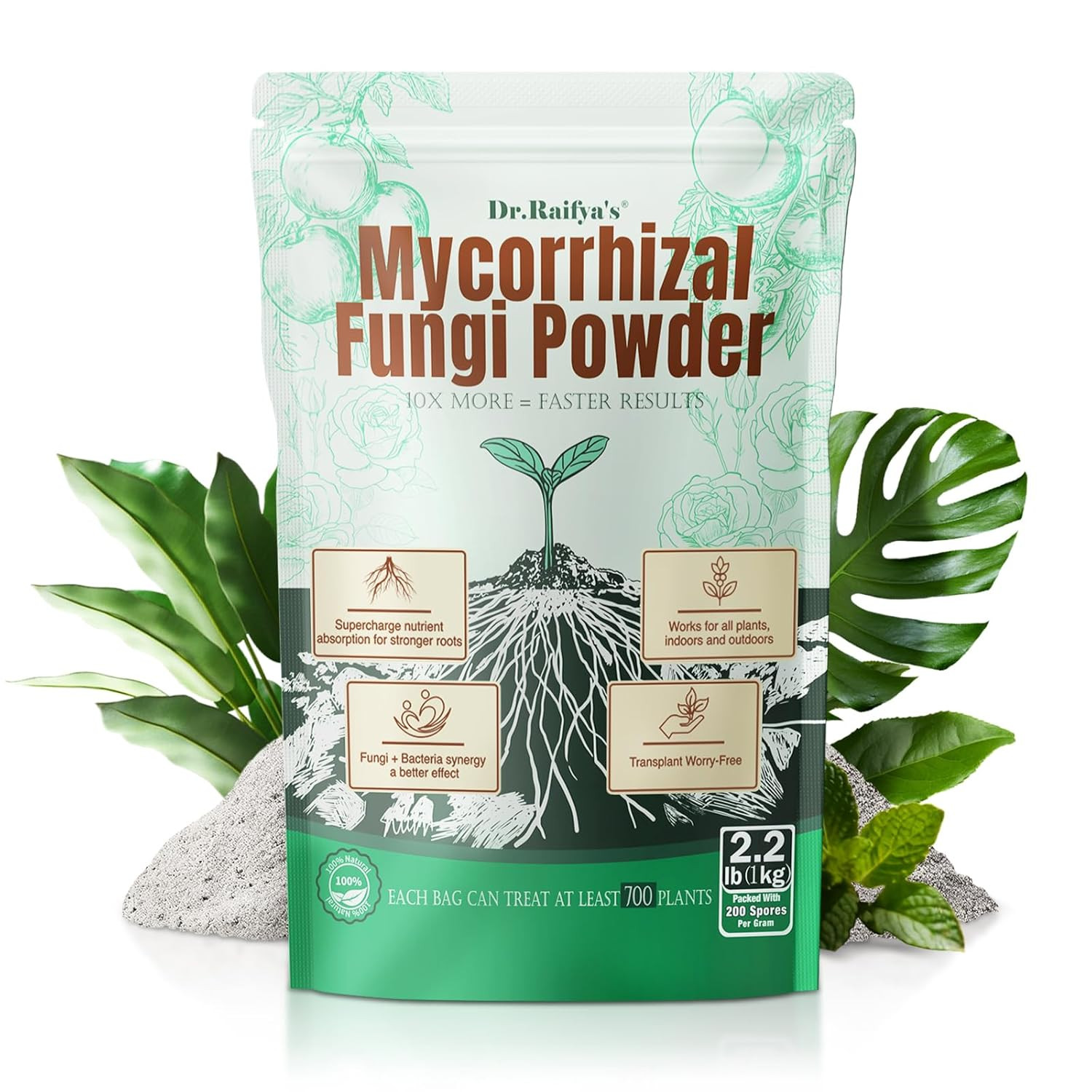 Dr.Raifya’s Mycorrhizal Fungi Inoculant, 10X Concentrated Up to 700 Plants – Org