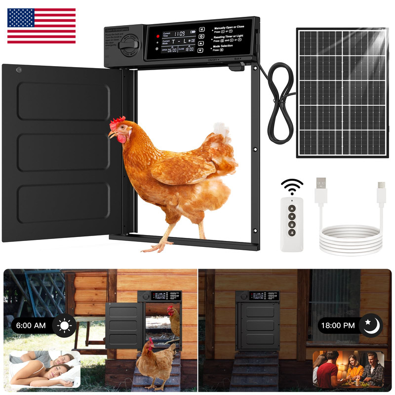 Pet Deluxe Automatic Chicken Coop Door Large Size Solar Powered Coop Door