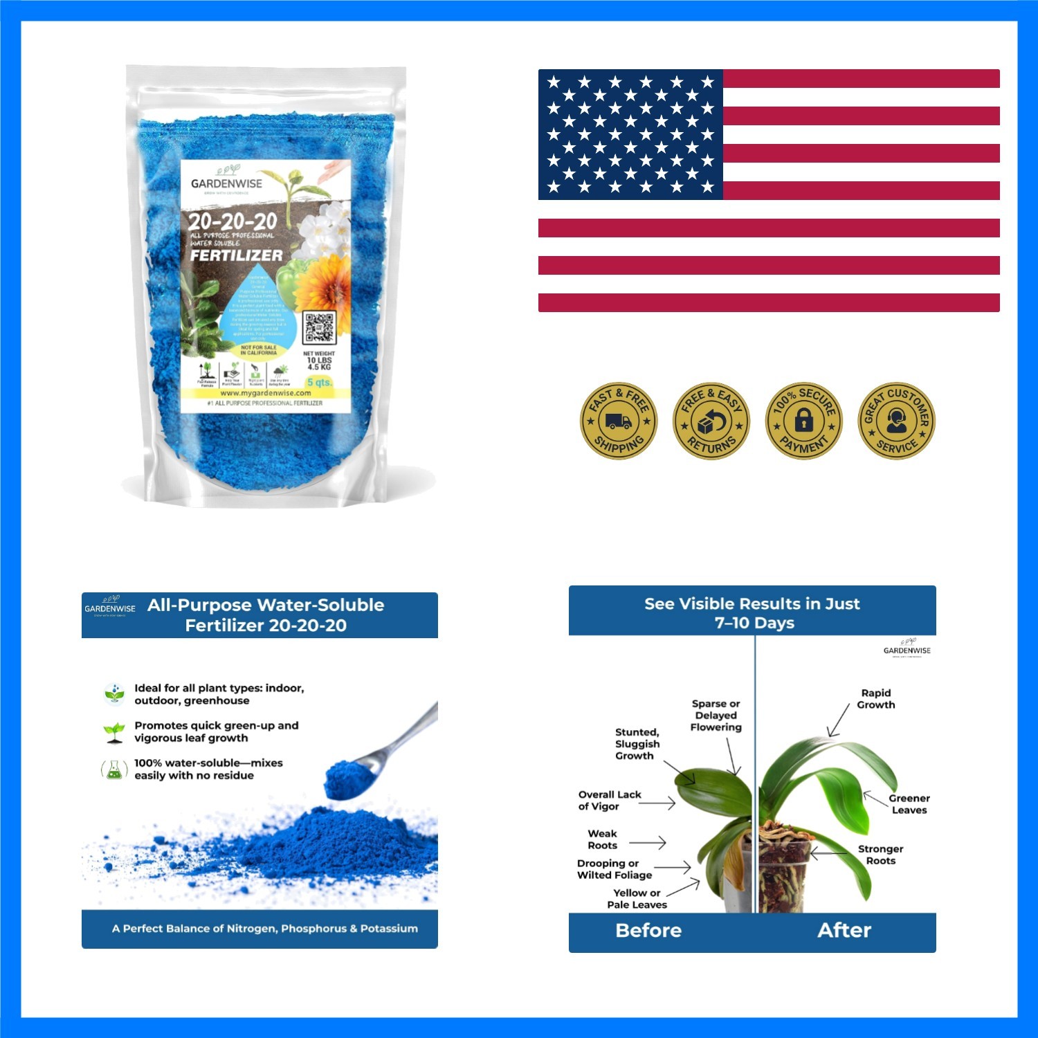 20-20-20 Water-Soluble Fertilizer – Powder for Liquid Plant Food for Indoor &…