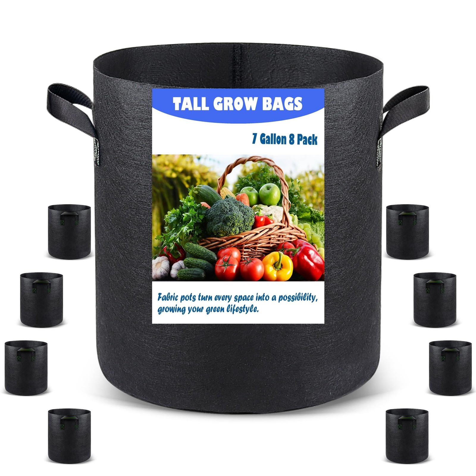 Taller Grow Bags for Deep Root Plants, 7 Gallon 8 Pack Thickened Nonwoven Fab…