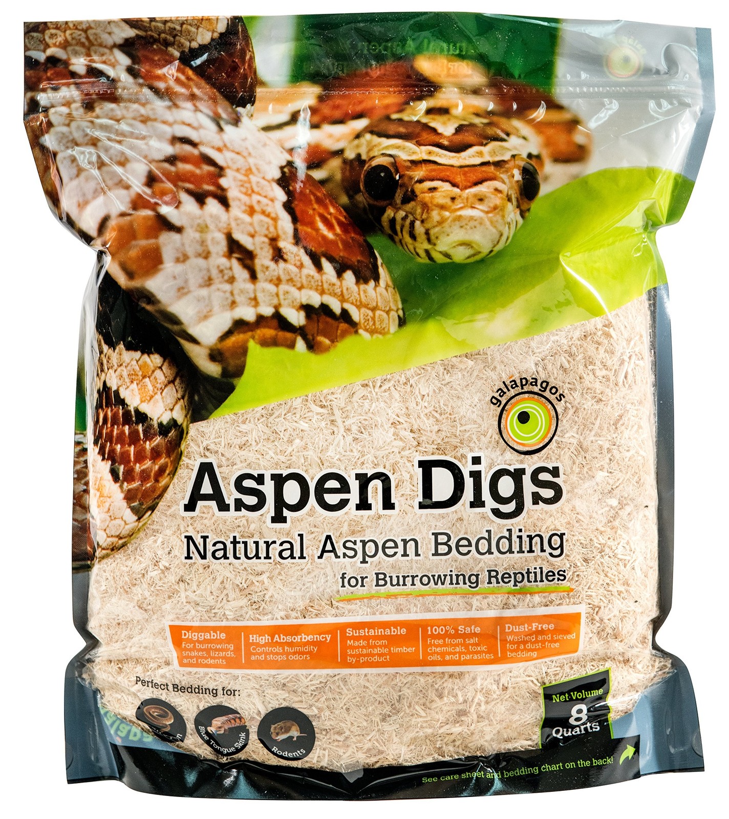 Galápagos (05064) Aspen Digs Shavings Bedding, 8-Quart, Natural 8 quarts
