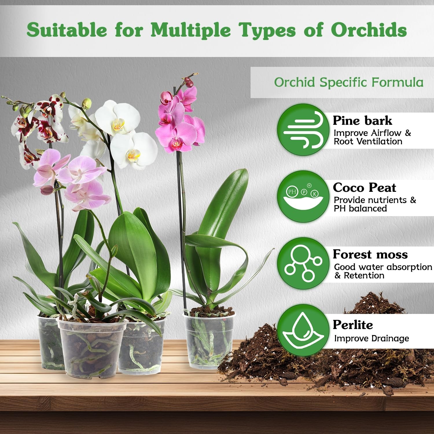 Orchid Potting Mix for Repotting, Mixture of Moss Pine Bark Coco Peat and Per…