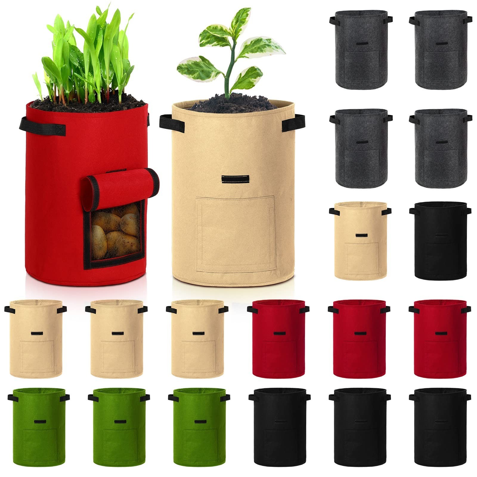 Yinder 20 Pcs 10 Gallon Potato Grow Bags with Flap and Handles Thickened Aera…