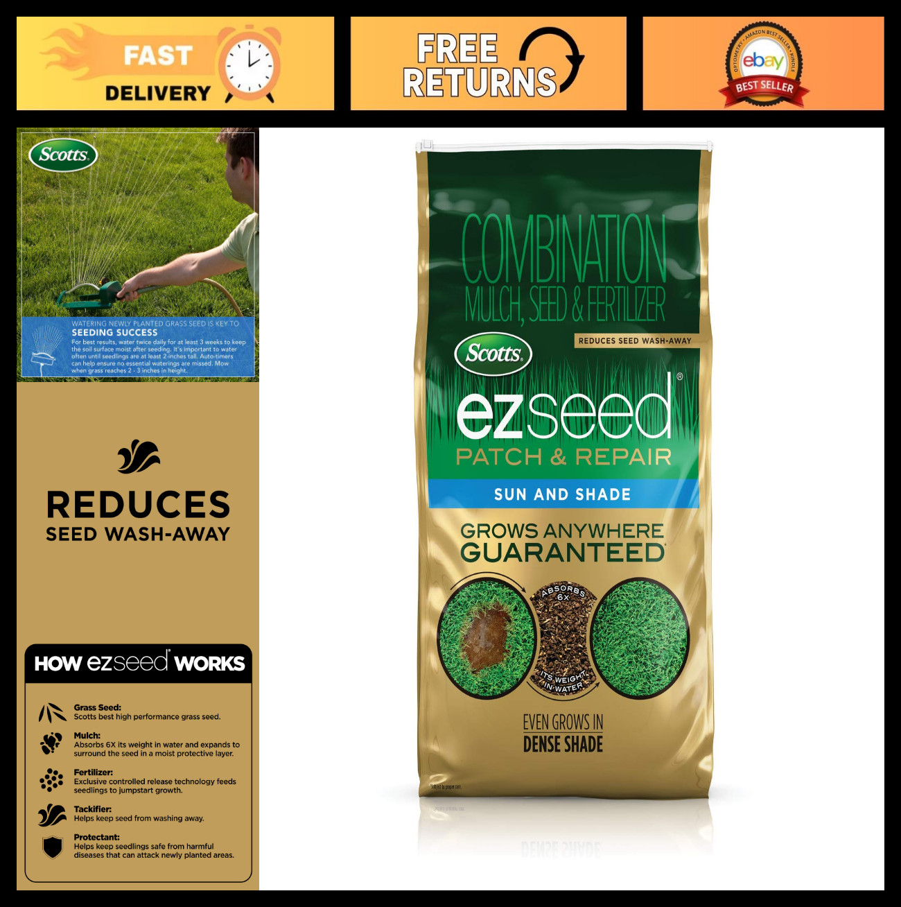 Sun & Shade Grass Seed Mix – 10 lbs. EZ Seed for Bare Spots, Lawn Repair & Growt
