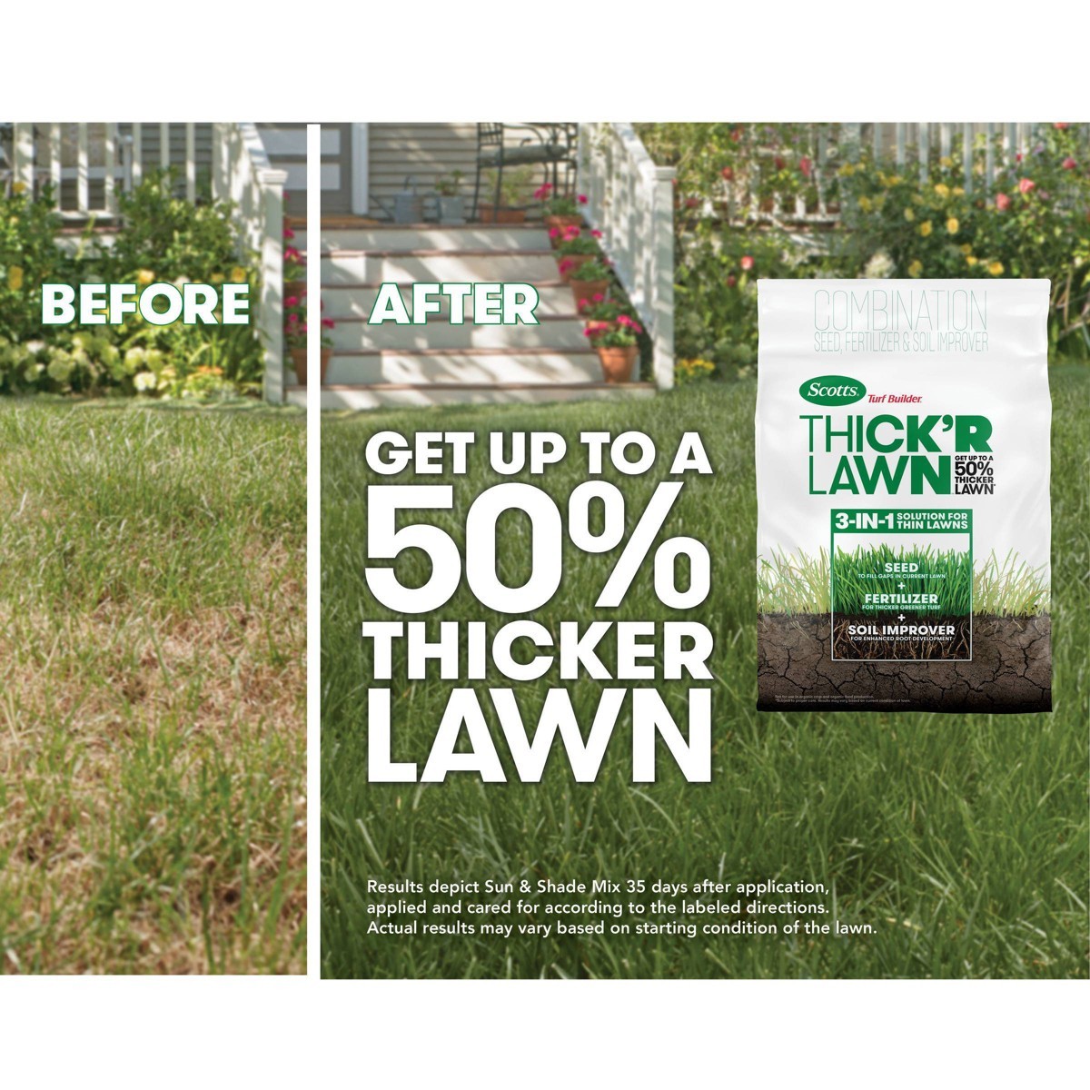 Scotts 3-in-1 Thick’R Lawn Sun & Shade Soil: Soil Improver, Seed, Fertilizer