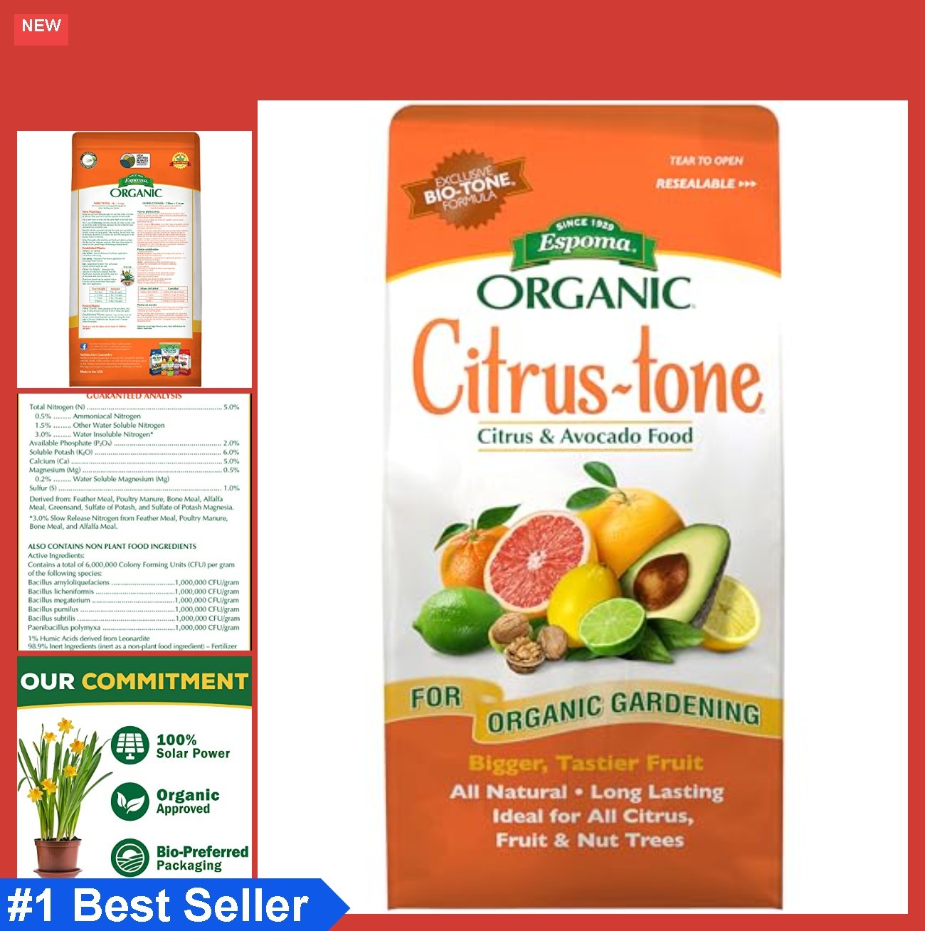 Organic Citrus Fertilizer 5-2-6 4lb Granules for Lemon Lime Avocado Nut Trees