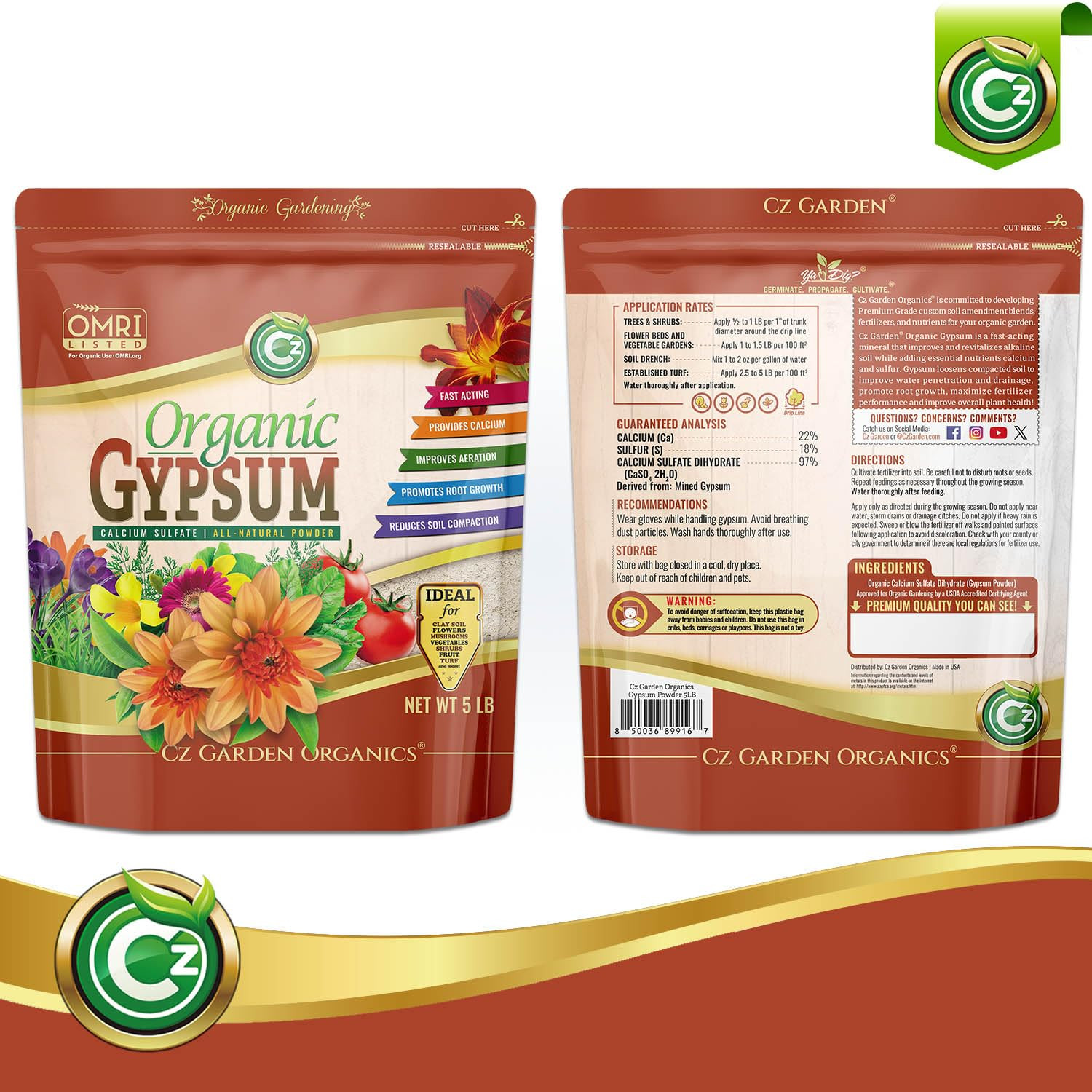 Organic Gypsum Powder 5LB – Made in USA – OMRI Listed – Calcium Sulfate Dihydrat