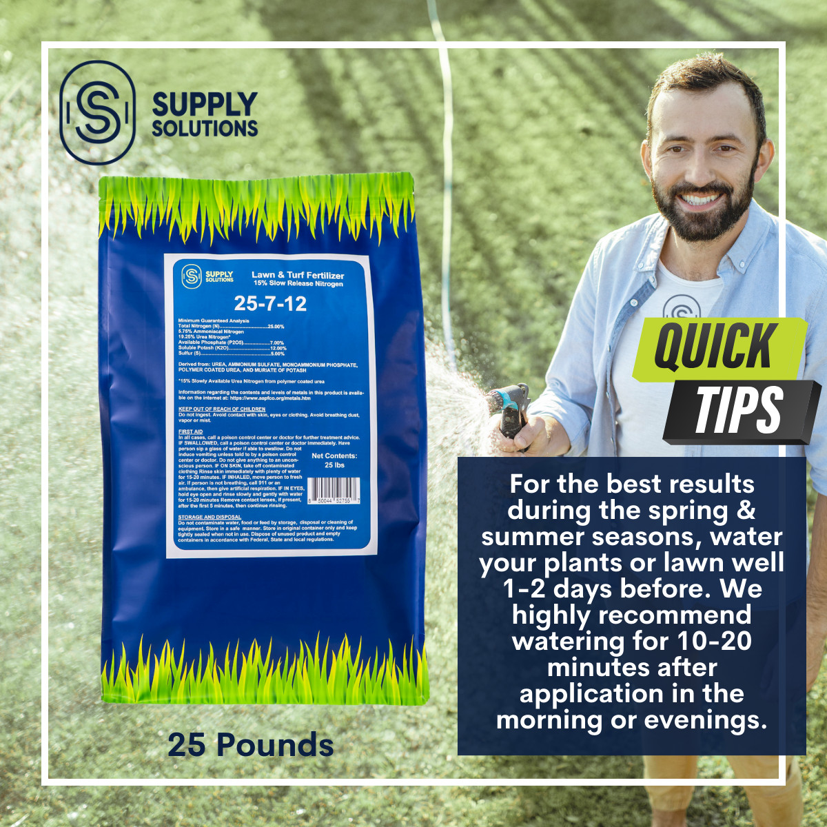25-7-12 Lawn & Turf Fertilizer – Lawn, Turf and Garden Plants Food – 25 Lbs