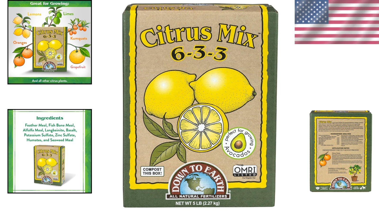 Down to Earth Organic Citrus Fertilizer Mix 6-3-3, 5 lb for Vibrant Growth