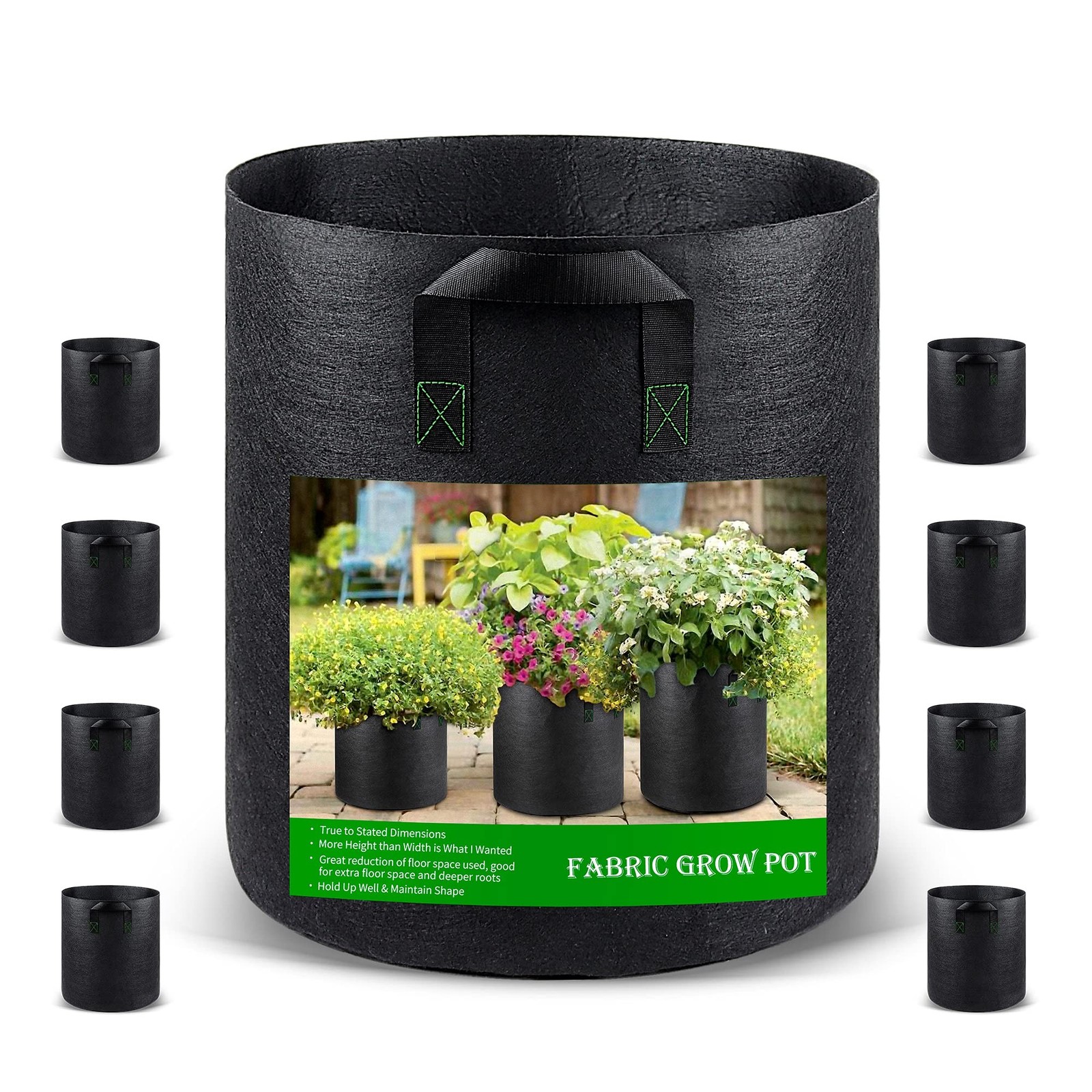 GreenTiger Tall Grow Bags, 8-Pack 7 Gallon Grow Pots with Handles, Improved 3…