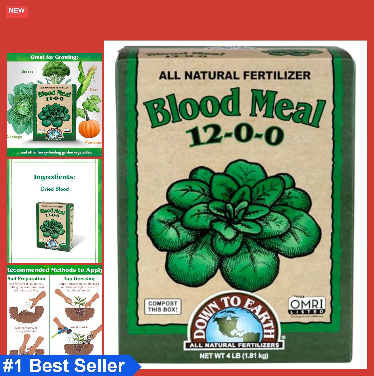 Blood Meal Fertilizer 12-0-0 5 lb Organic Nitrogen Plant Food for Vegetables