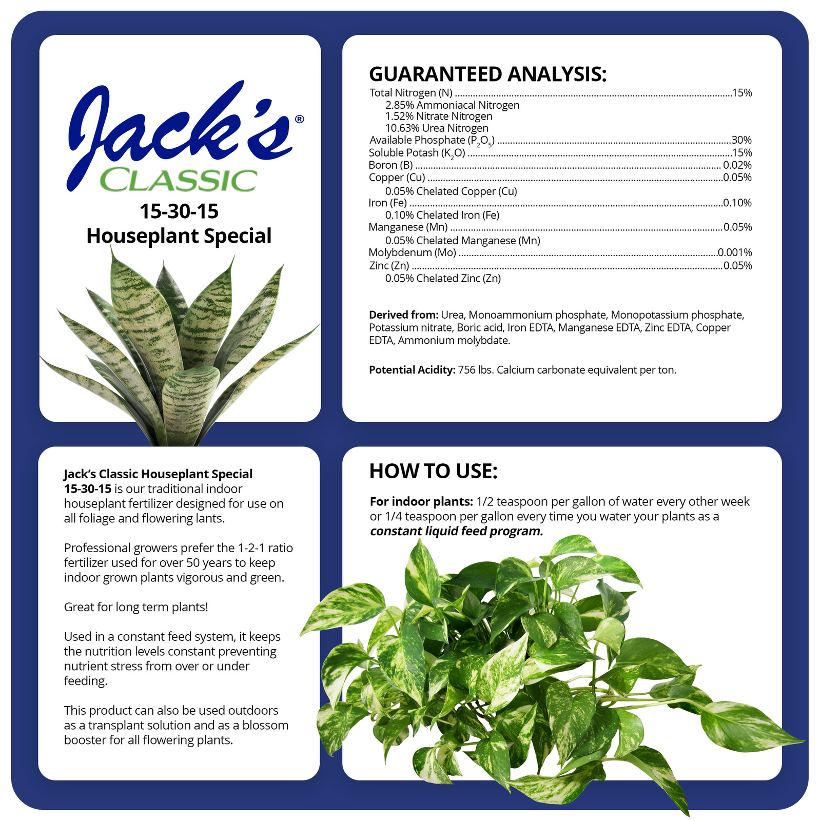 Jacks Classic 15-30-15 Houseplant Special Water Soluble Plant Fertilizer, 8oz