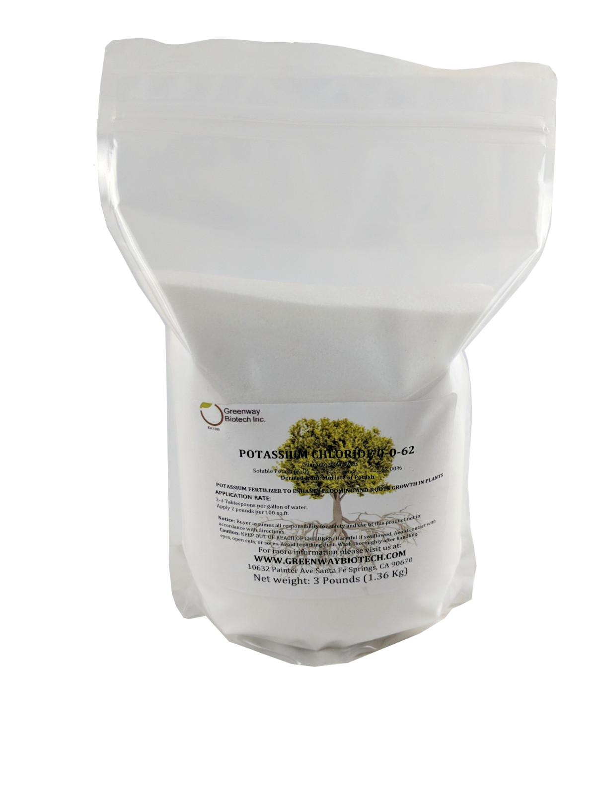 Potassium Chloride 0-0-62 Muriate of Potash Water Soluble Fertilizer 3 Pounds