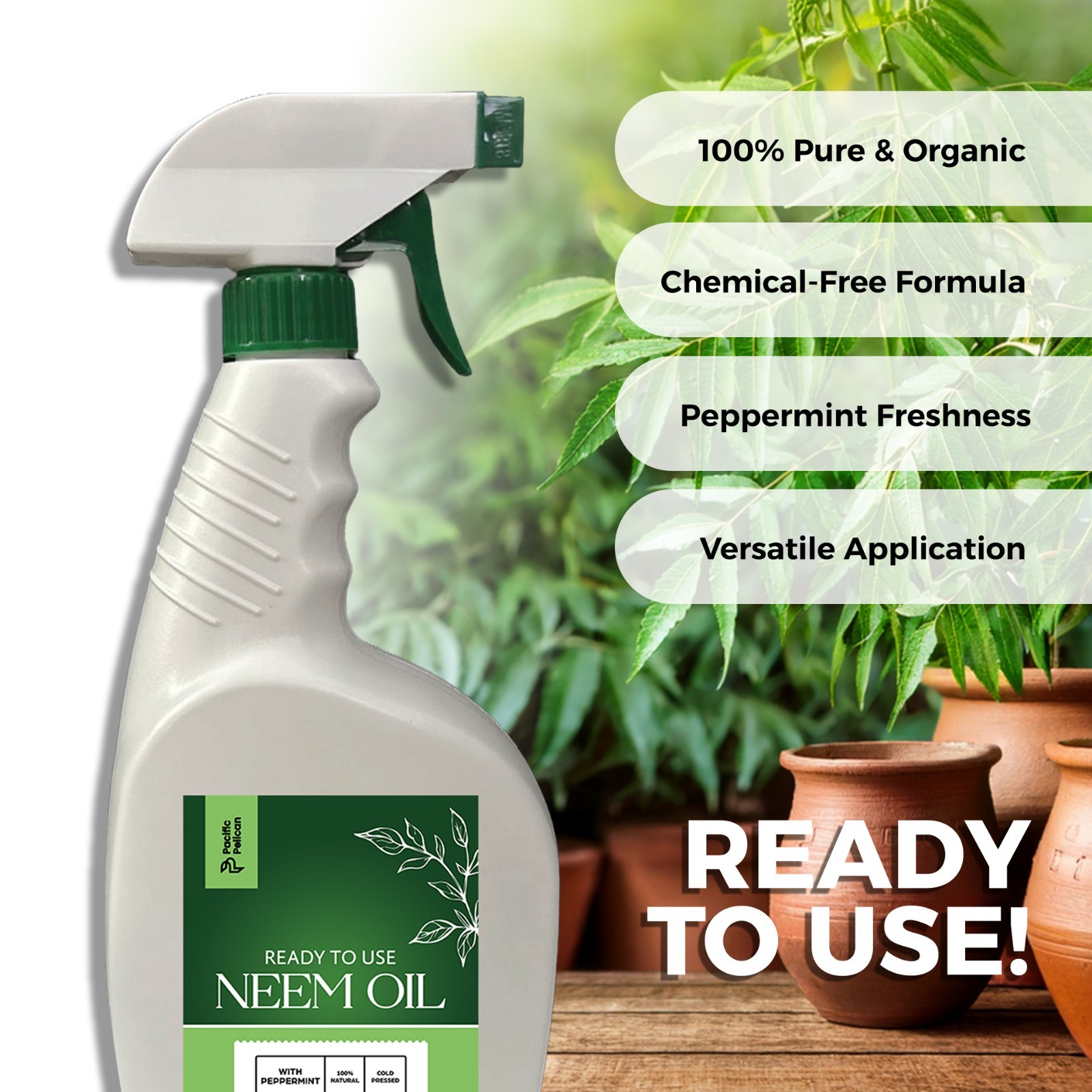 Pacific Pelican Ready-to-Use 16oz Organic Neem Oil Spray with Peppermint