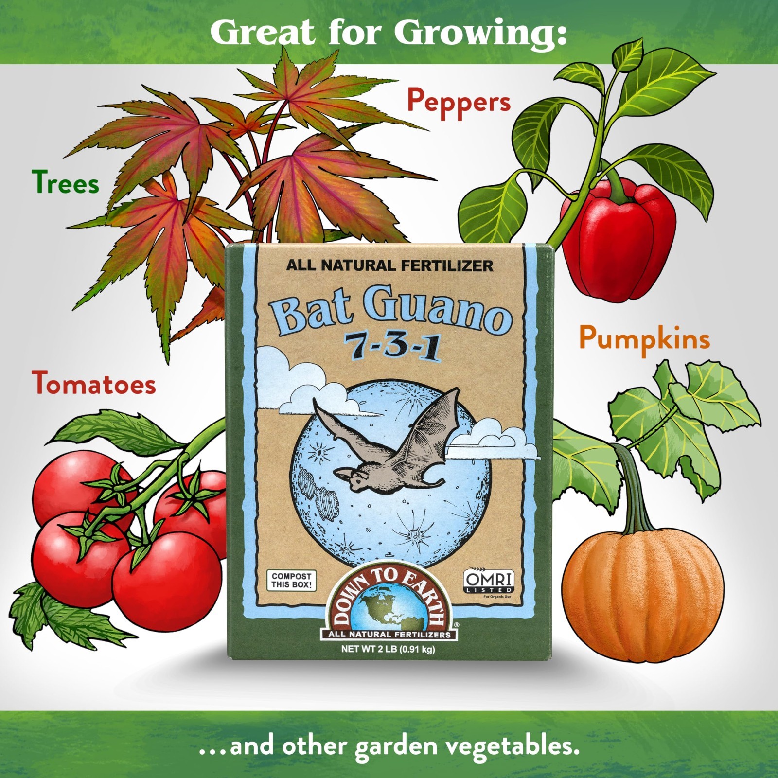 Organic Bat Guano – High Nitrogen Plant Food for Vegetative Growth 7-3-1, 2 Lb