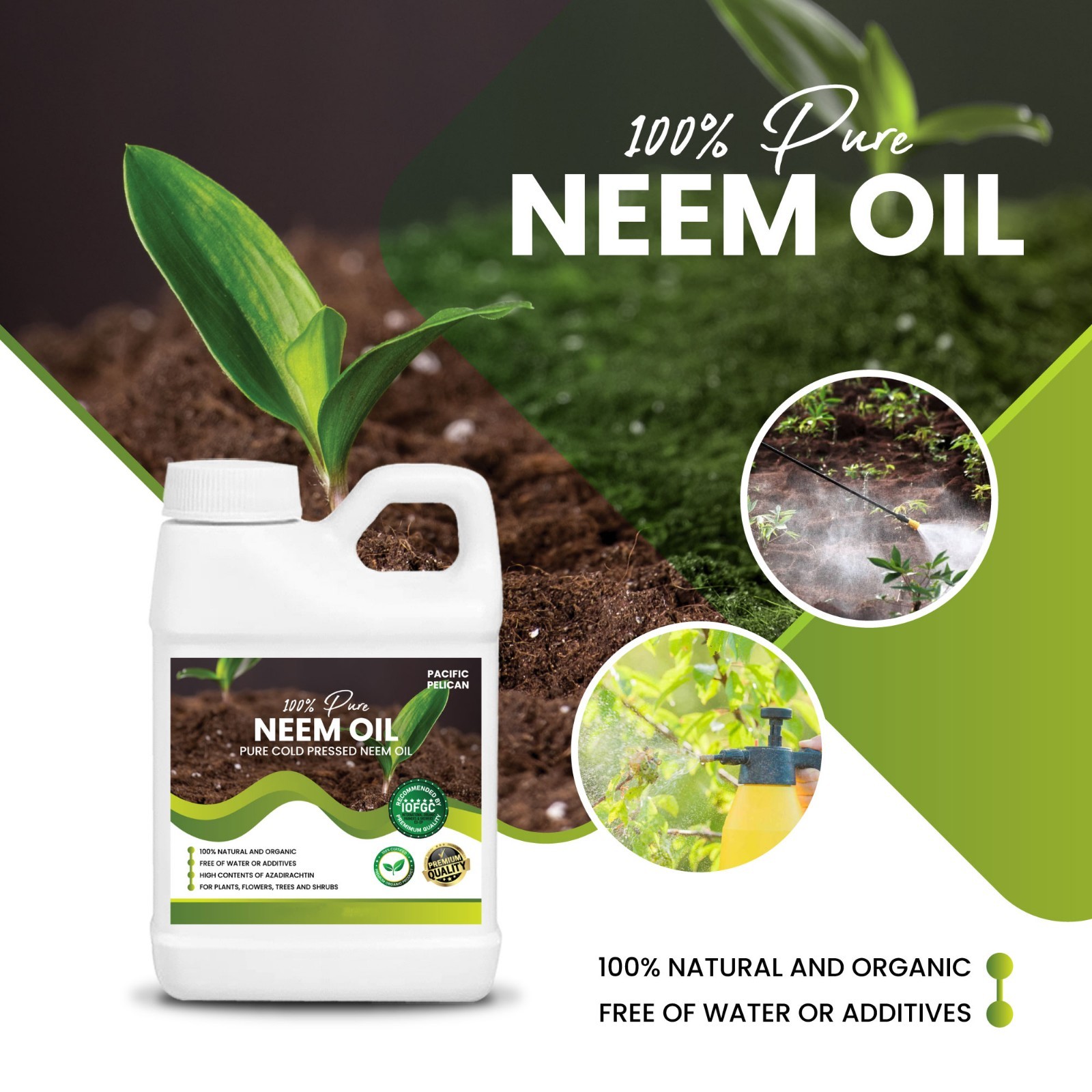 Pacific Pelican 100% Pure Cold Pressed Neem Oil – For Plants & Vegetables