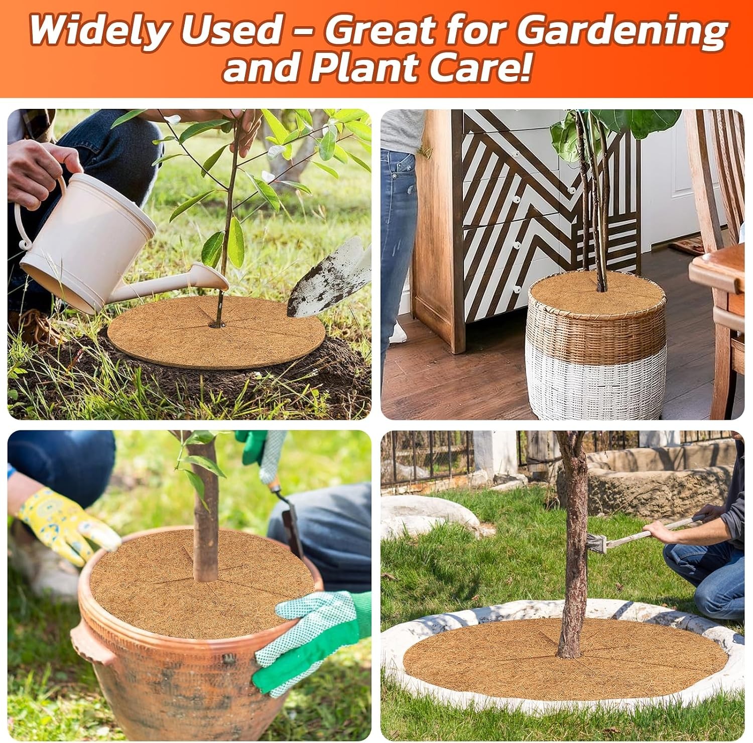 4pcs Coconut Fiber Mulch Ring Tree Plant Protector 30 Inch, 4 Pack