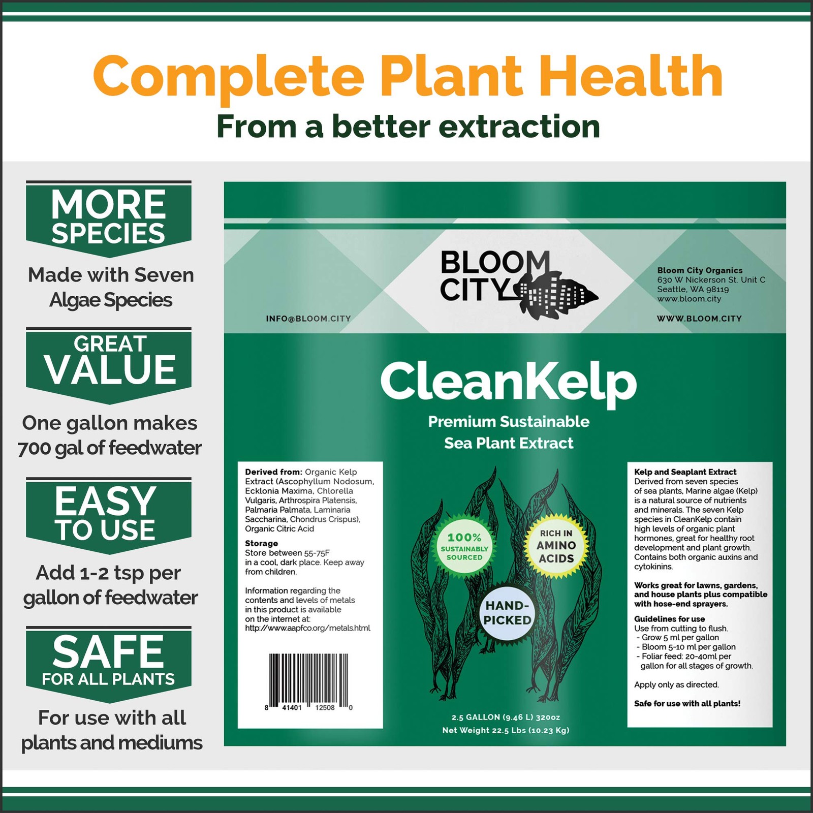 Organic Seaweed Fertilizer 128 oz Clean Kelp Extract for Lawn and Plants