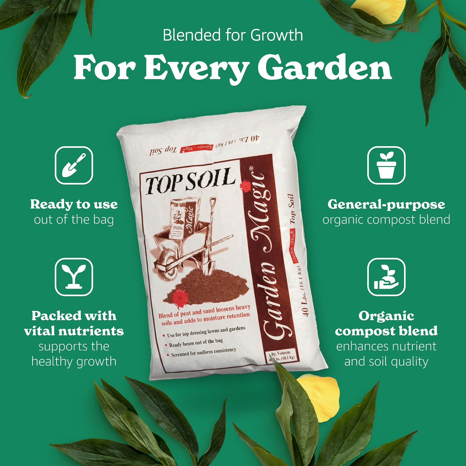 Michigan Peat Garden Magic Organic Planting Potting Top Soil Blend, 40 Pound Bag