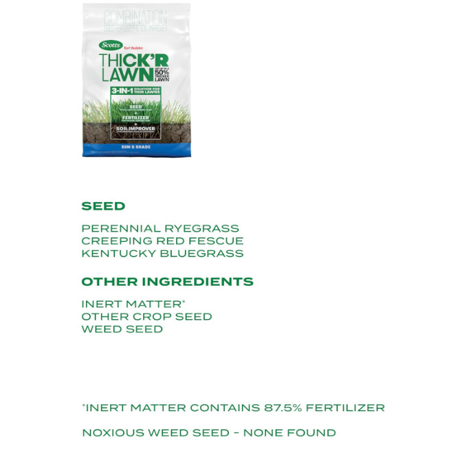 Scotts Turf Builder Thick’R Lawn Sun & Shade Seed, Fertilizer & Soil 40 lb