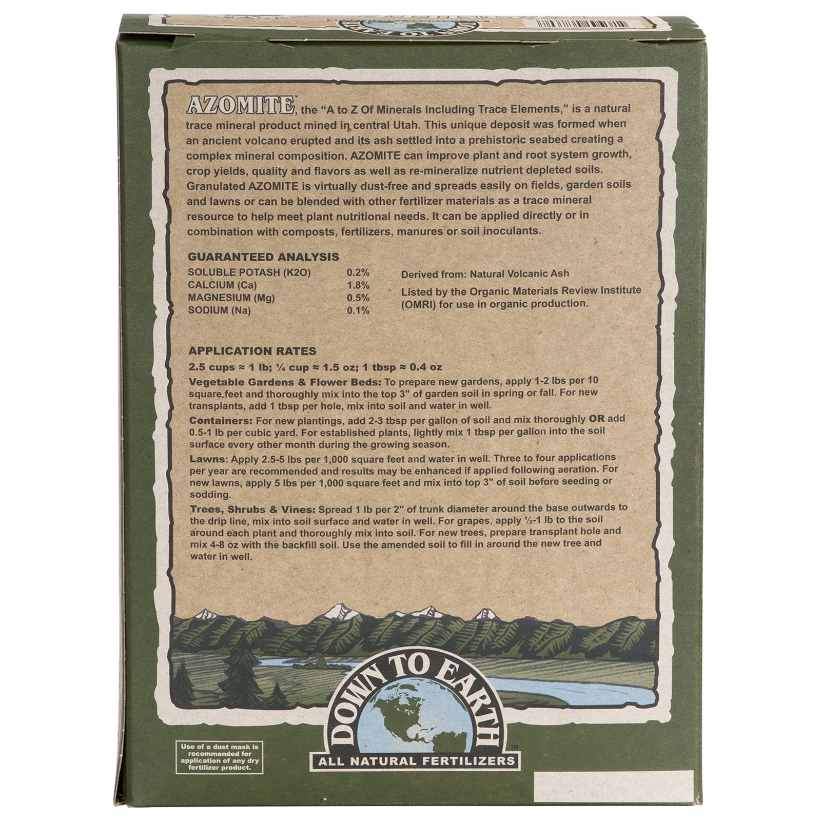 Down to Earth (#DTE07860) Organic Azomite Granulated Trace Minerals 0-0-0.2, 5#
